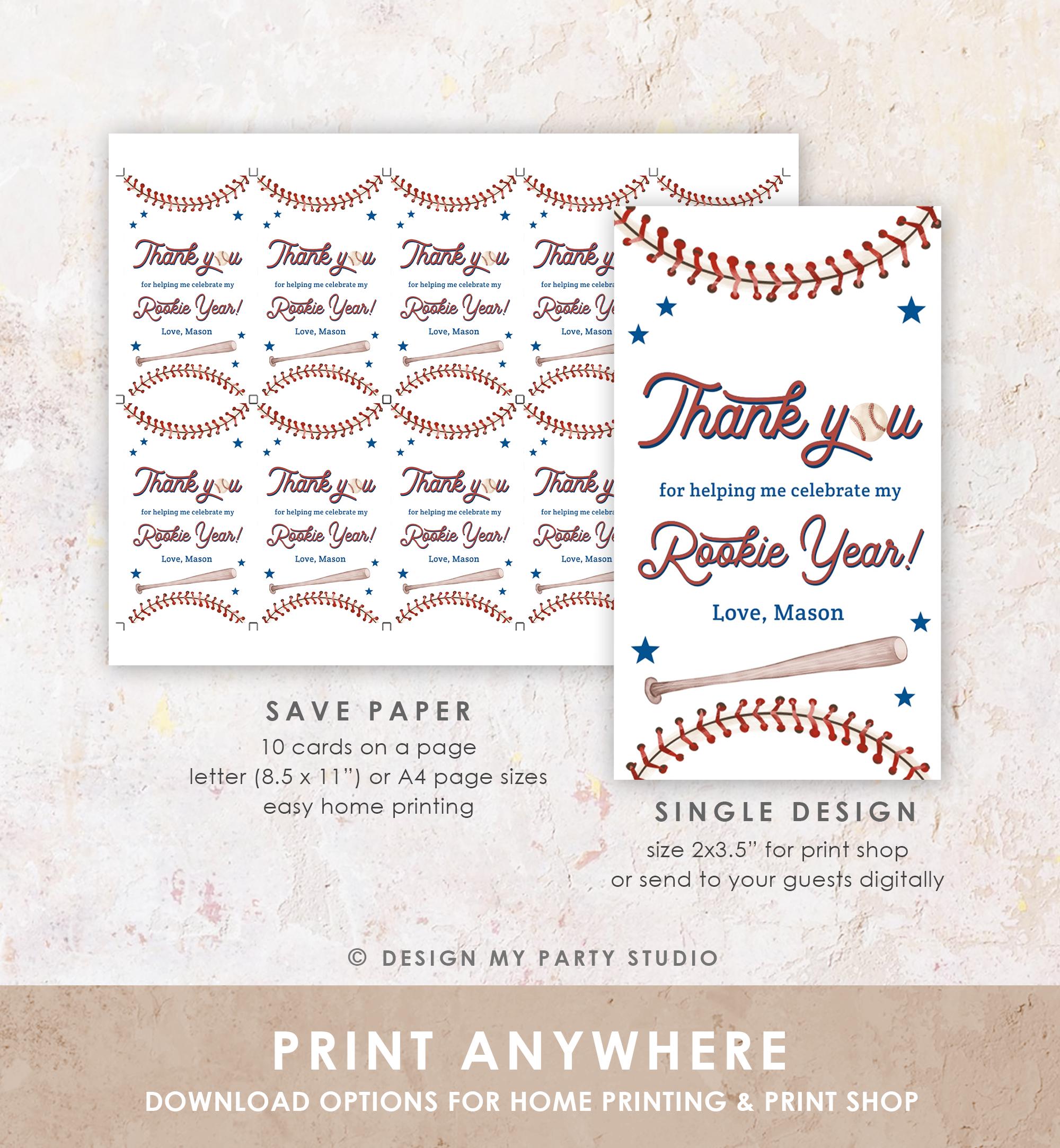 Editable Rookie of the Year Baseball Favor Tag Swinging By Boy Girl First Birthday Party Gift Thank You Digital Template Printable 0492