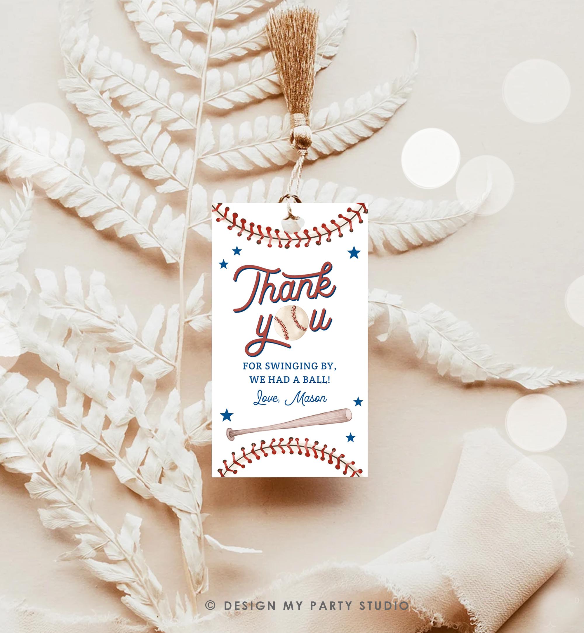 Editable Thank You For Swinging By Baseball Favor Tag Rookie Year Boy Girl Birthday Party Gift Thank You Digital Template Printable 0492