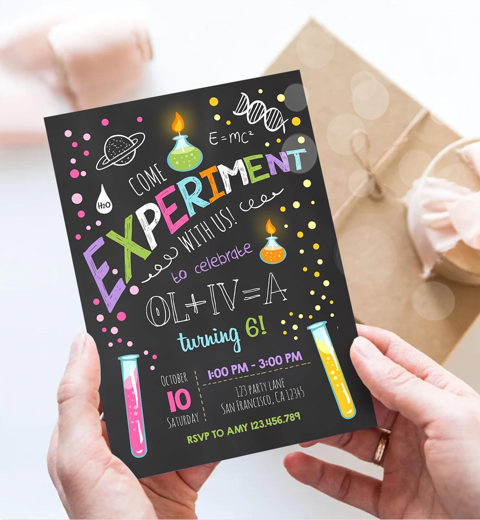 Editable Science Experiment Birthday Invitation Girl Experiment Party Mad Scientist Lab Slime Party Professor Corjl Template Printable 0094