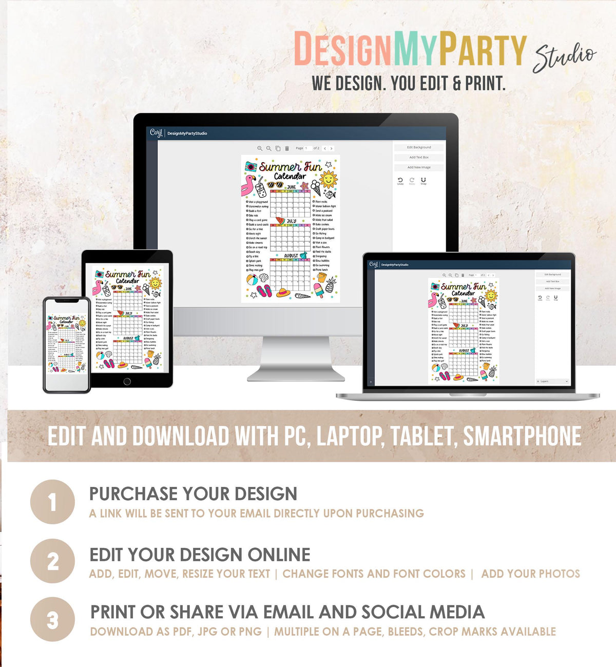 Editable Summer Calendar Poster Countdown Bucket List Family Planner Checklist Summer Break Instant Digital Download Printable Template 0549