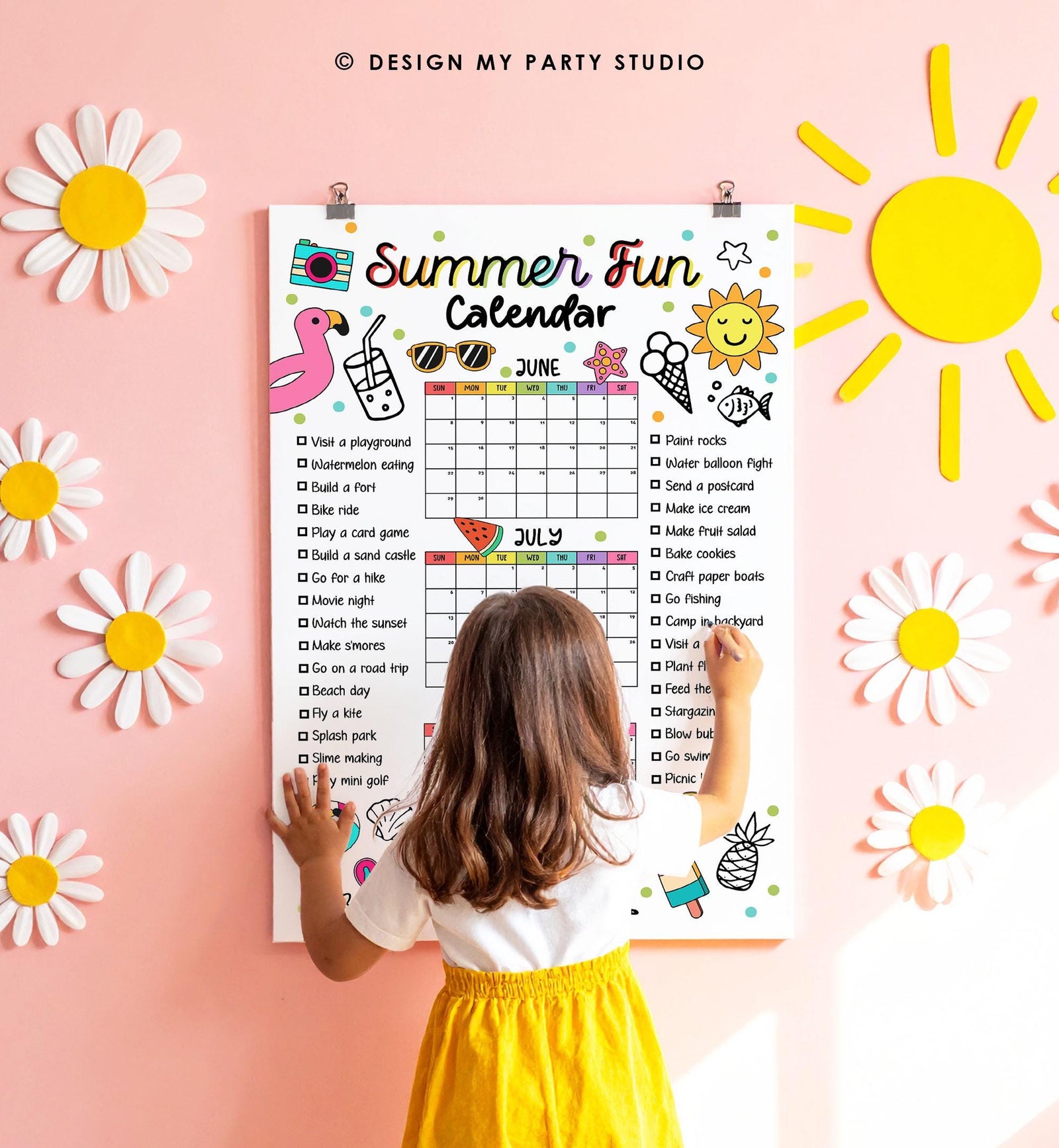 Editable Summer Calendar Poster Countdown Bucket List Family Planner Checklist Summer Break Instant Digital Download Printable Template 0549