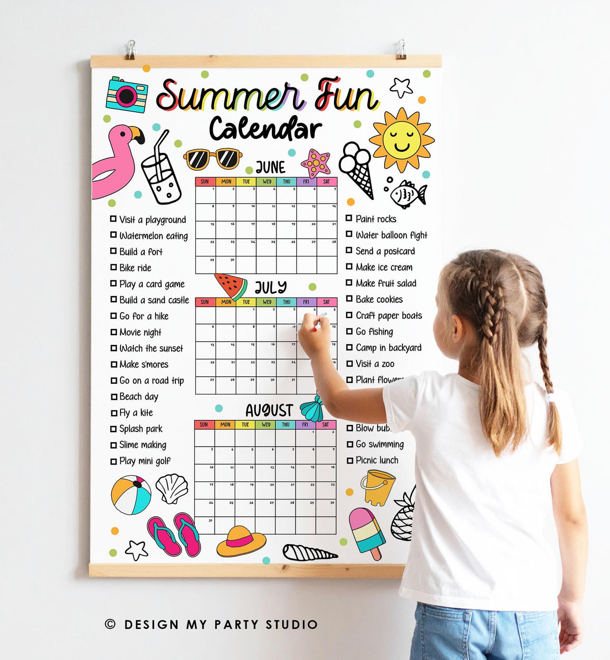 Editable Summer Calendar Poster Countdown Bucket List Family Planner Checklist Summer Break Instant Digital Download Printable Template 0549