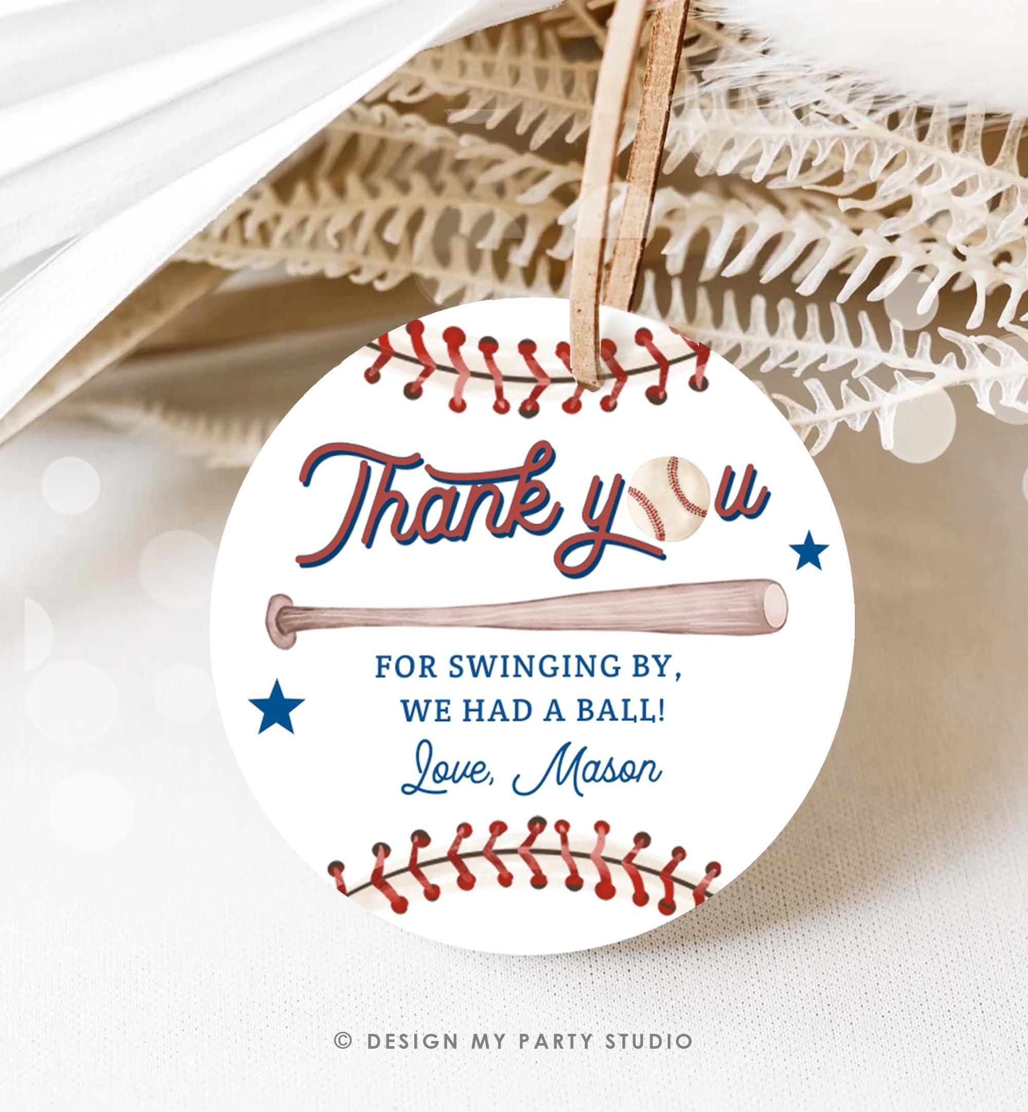 Editable Thank You For Swinging By Baseball Favor Tag Rookie Year Boy Girl Birthday Party Gift Sticker Note Digital Template Printable 0492