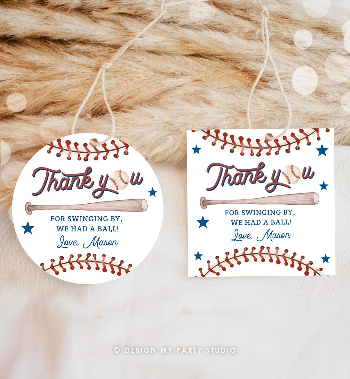 Editable Thank You For Swinging By Baseball Favor Tag Rookie Year Boy Girl Birthday Party Gift Sticker Note Digital Template Printable 0492