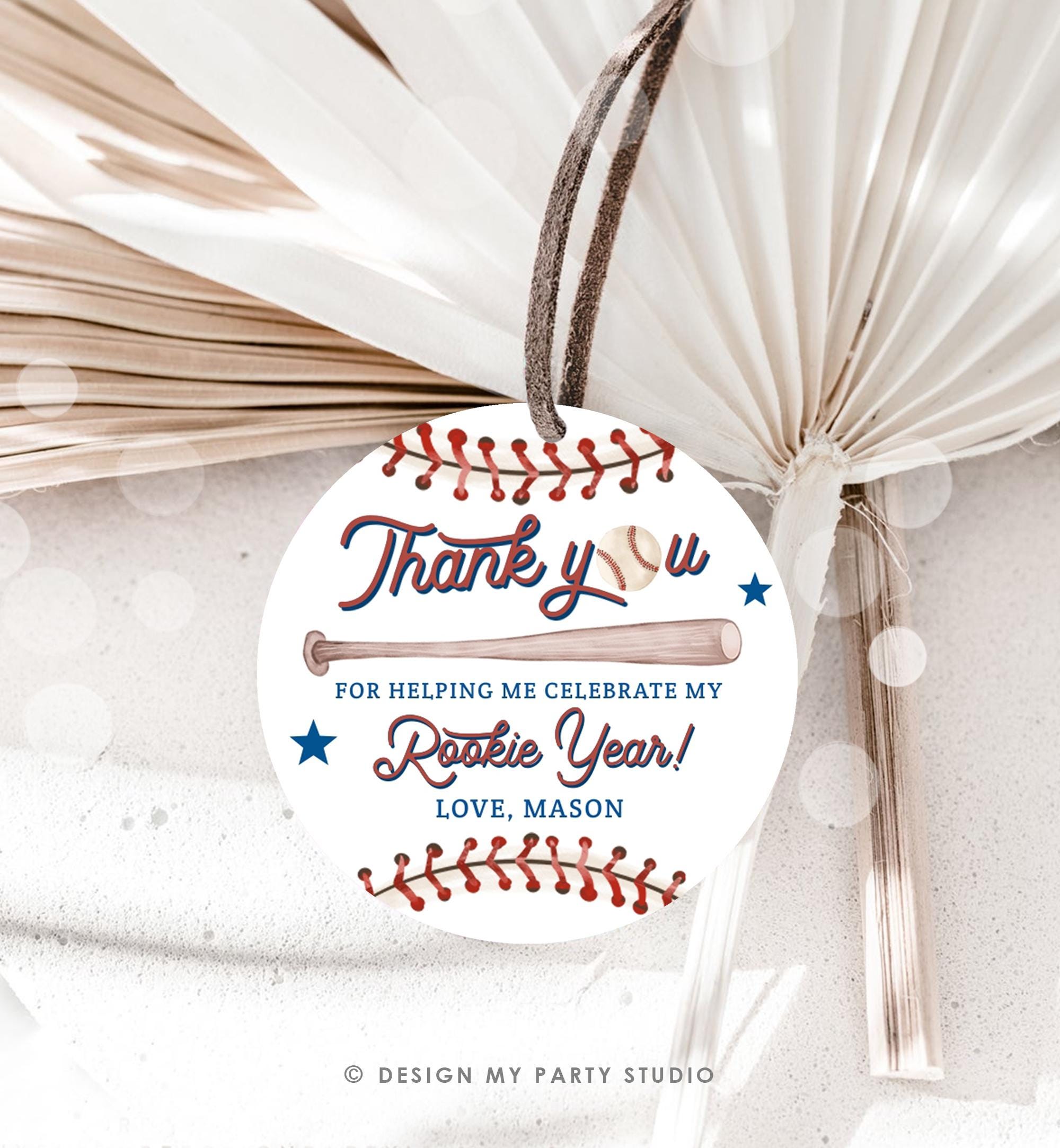 Editable Rookie Year Baseball Favor Tag Thank You For Swinging By Boy Girl Birthday Party Gift Sticker Note Digital Template Printable 0492