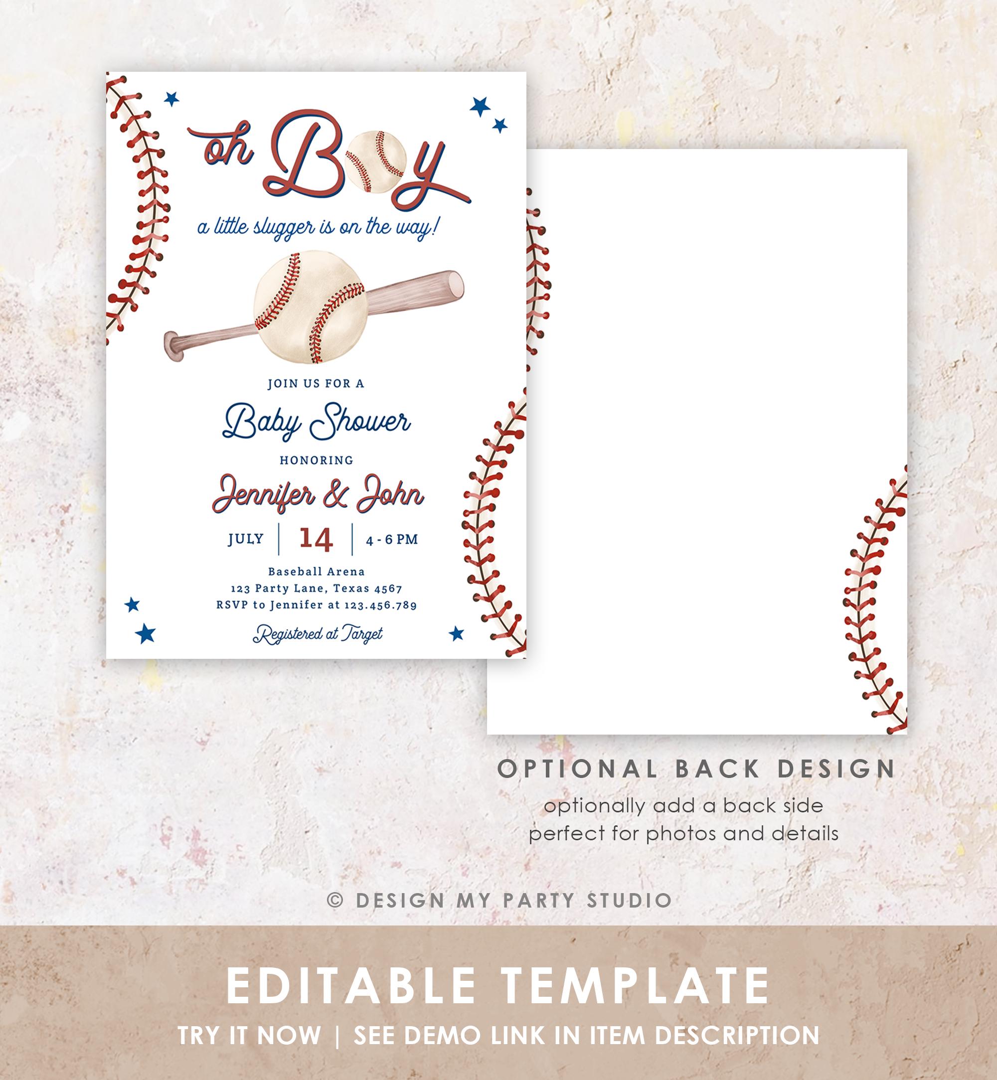 Editable Baseball Baby Shower Invitation Sports Baby Shower Baseball Little Slugger On The Way Digital Download Template Printable 0492