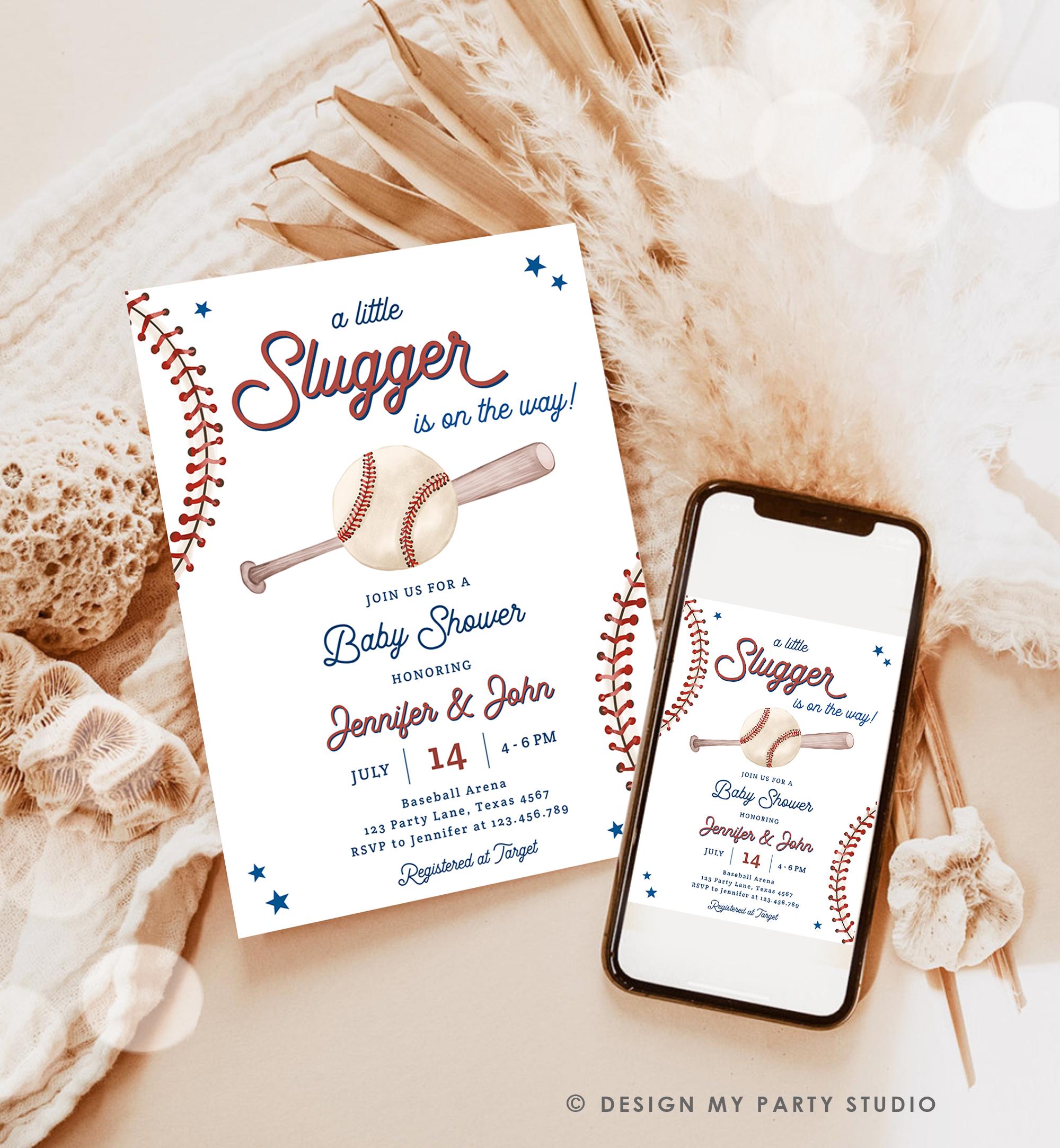 Editable A Little Slugger On The Way Baseball Baby Shower Invitation Sports Baby Shower Baseball Digital Download Template Printable 0492