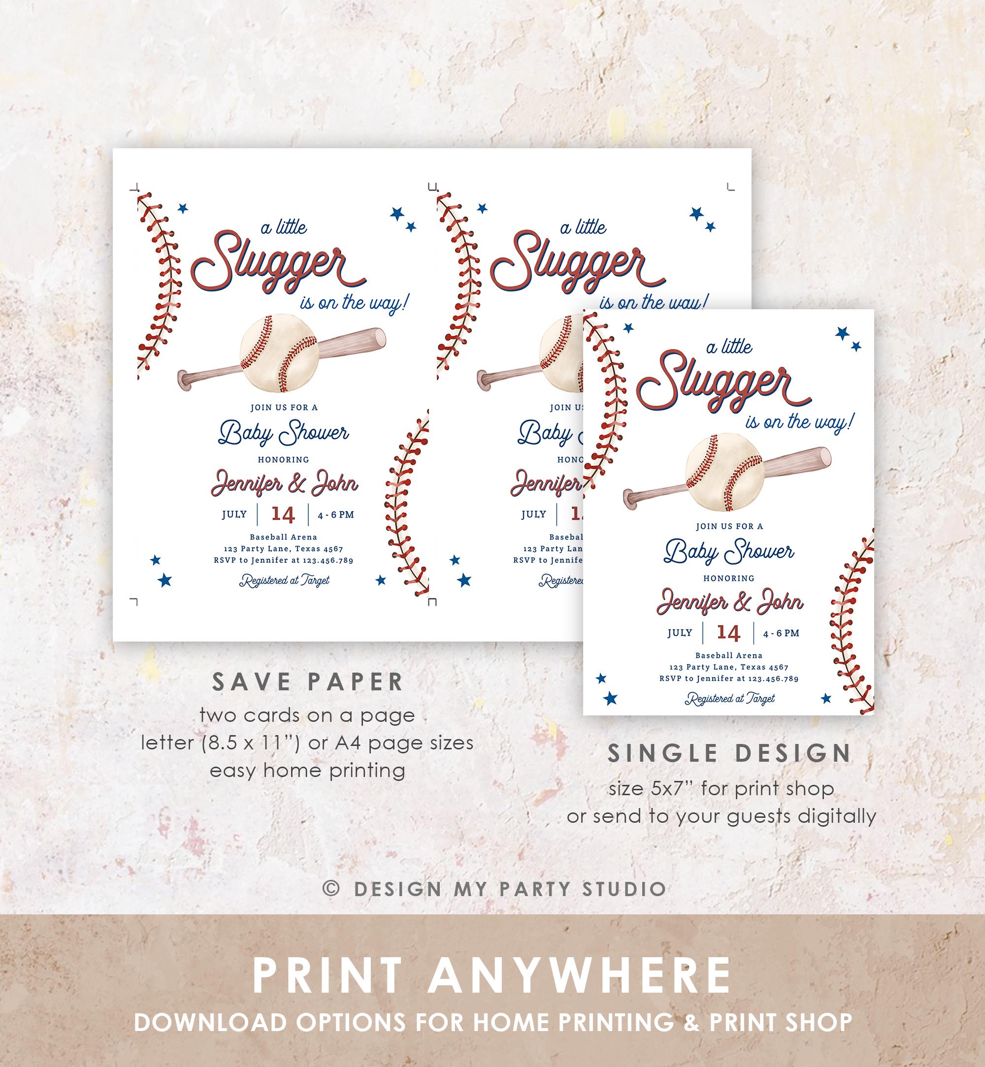 Editable A Little Slugger On The Way Baseball Baby Shower Invitation Sports Baby Shower Baseball Digital Download Template Printable 0492