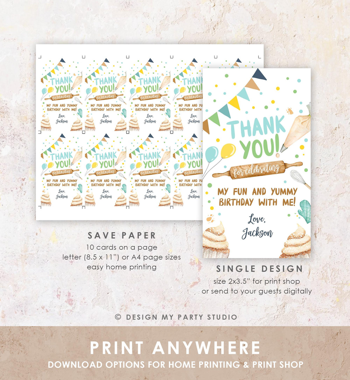 Editable Baking Favor Tag Boy Baking Birthday Thank You Gift Tag Kids Cupcake Decorating Party Little Chef Digital Template Printable 0364