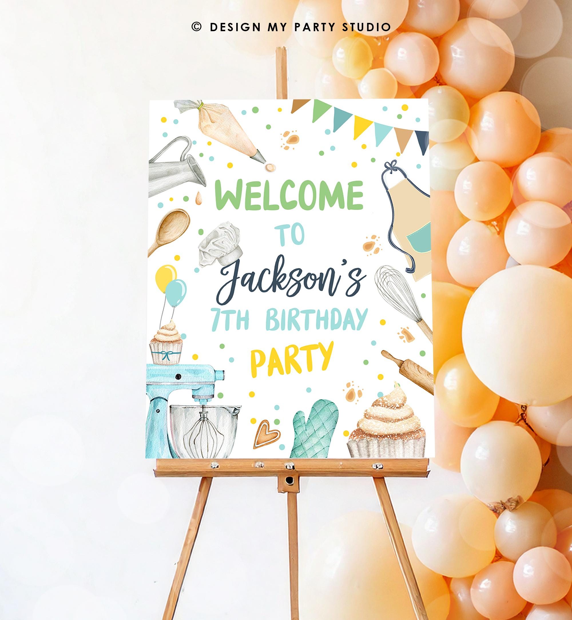 Editable Baking Birthday Party Welcome Sign Cooking Birthday Welcome Boy Little Chef Cupcake Decor Digital Download Template Printable 0364