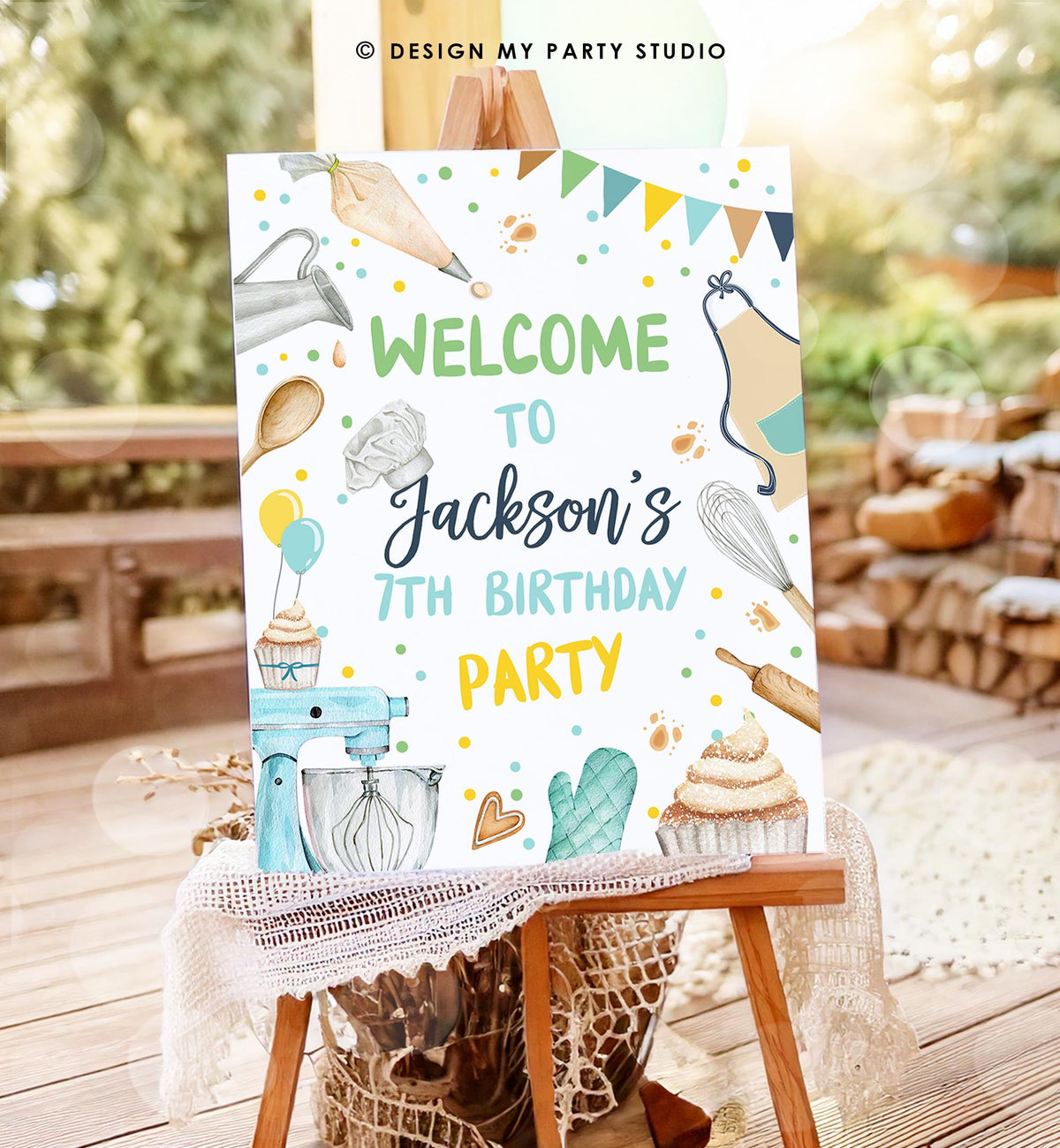 Editable Baking Birthday Party Welcome Sign Cooking Birthday Welcome Boy Little Chef Cupcake Decor Digital Download Template Printable 0364