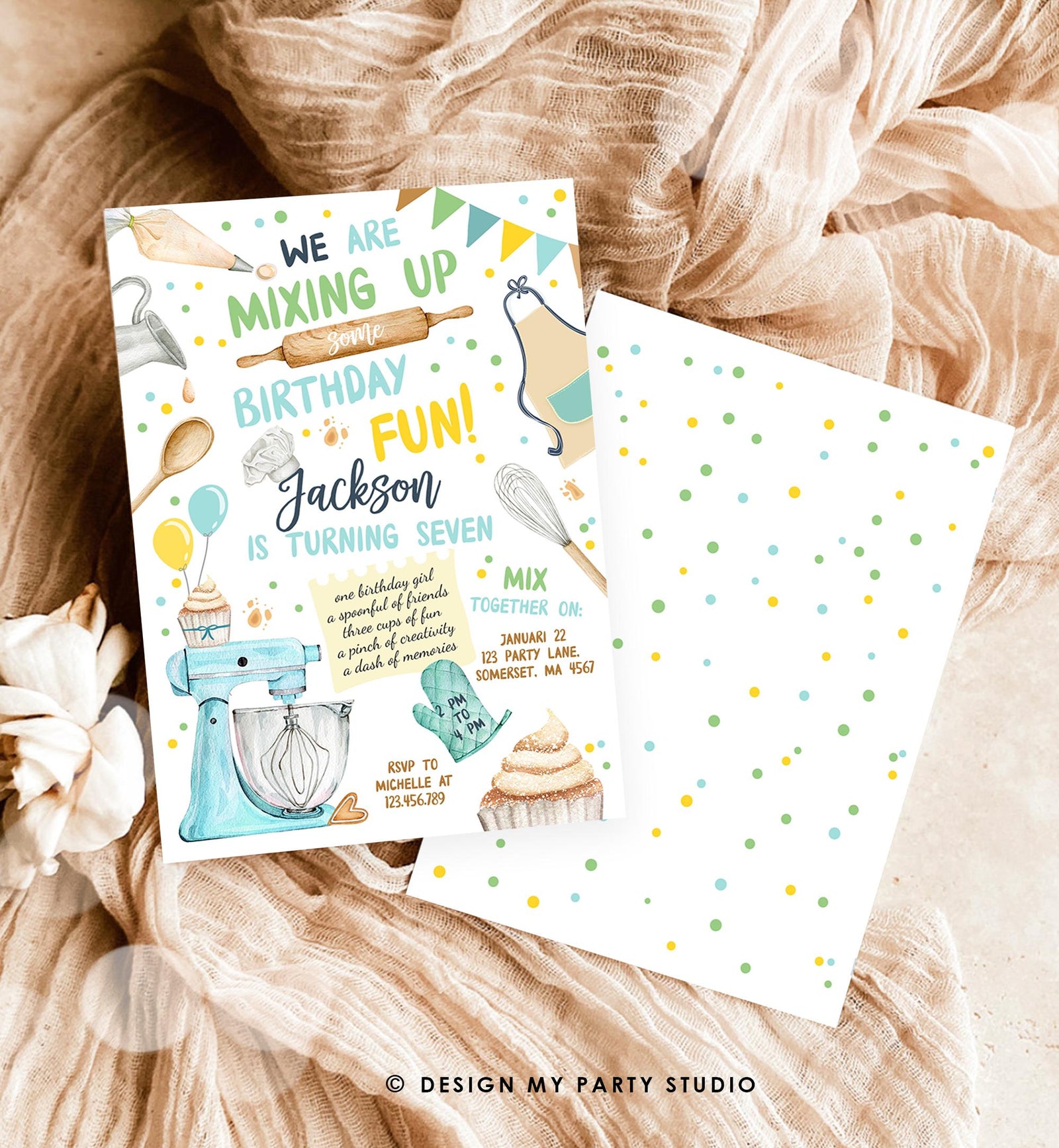 Editable Baking Birthday Party Invitation Kids Cooking Birthday Boy Little Chef Party Kitchen Cupcakes Digital Evite Template Printable 0364