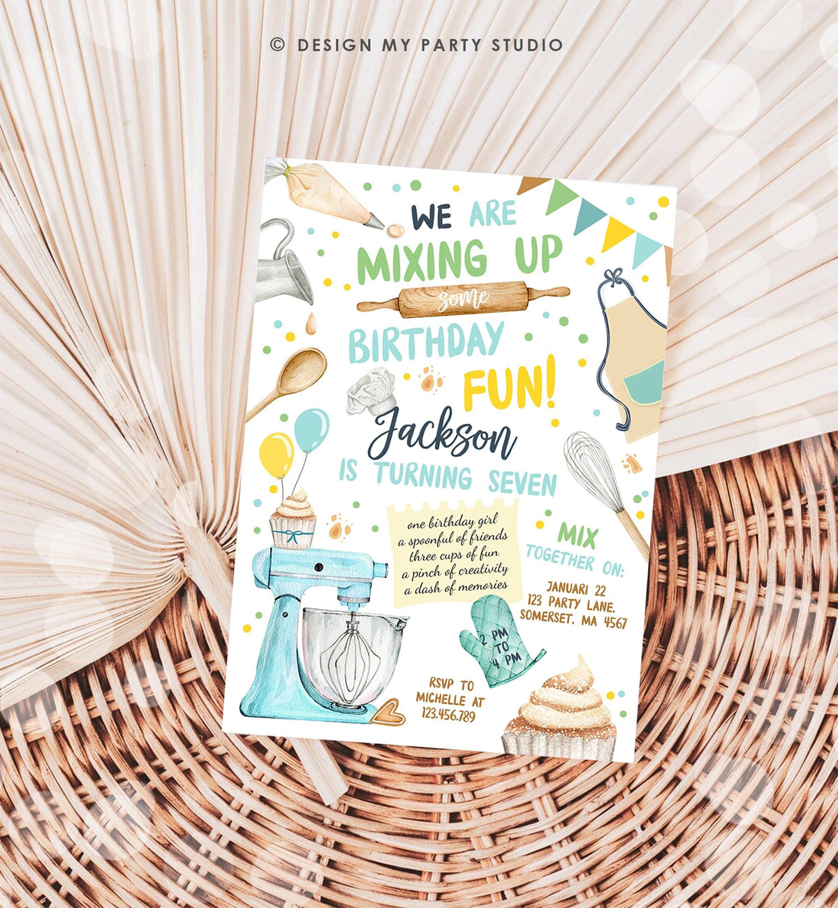 Editable Baking Birthday Party Invitation Kids Cooking Birthday Boy Little Chef Party Kitchen Cupcakes Digital Evite Template Printable 0364