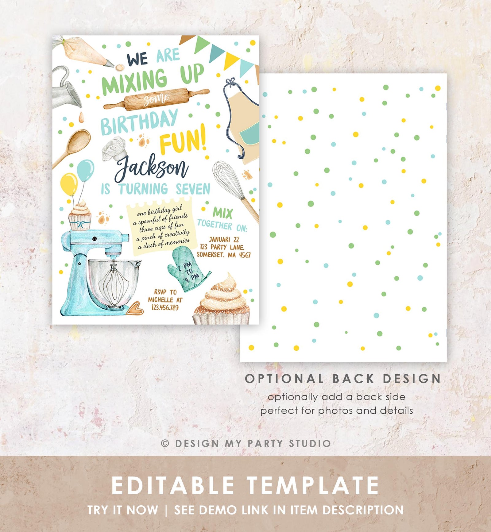 Editable Baking Birthday Party Invitation Kids Cooking Birthday Boy Little Chef Party Kitchen Cupcakes Digital Evite Template Printable 0364