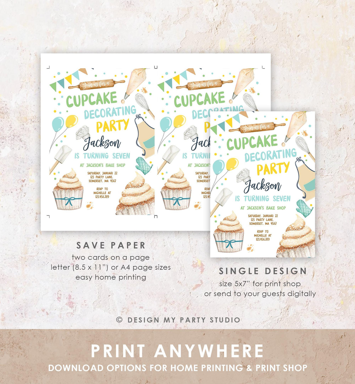 Editable Cupcake Decorating Party Invitation Kids Cooking Birthday Cupcake Boy Little Chef Party Digital Evite Template Printable 0364