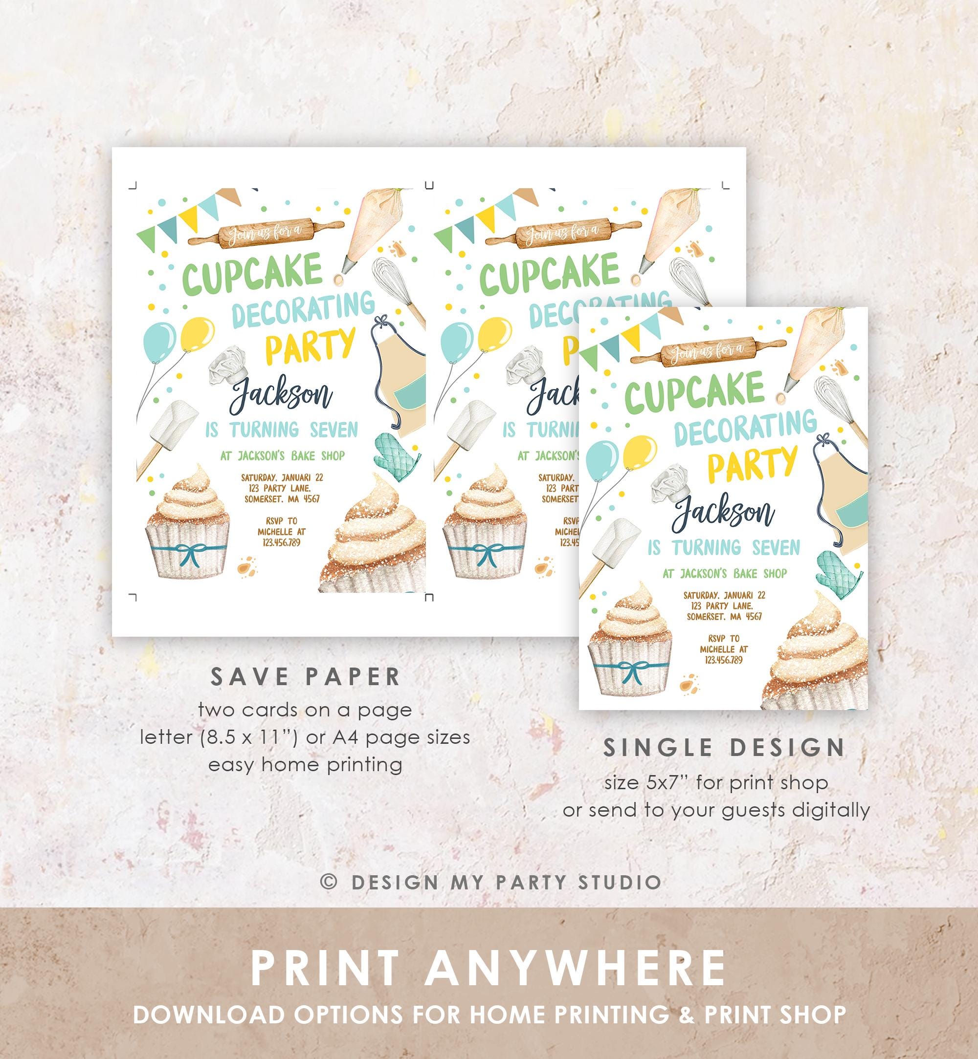 Editable Cupcake Decorating Party Invitation Kids Cooking Birthday Cupcake Boy Little Chef Party Digital Evite Template Printable 0364