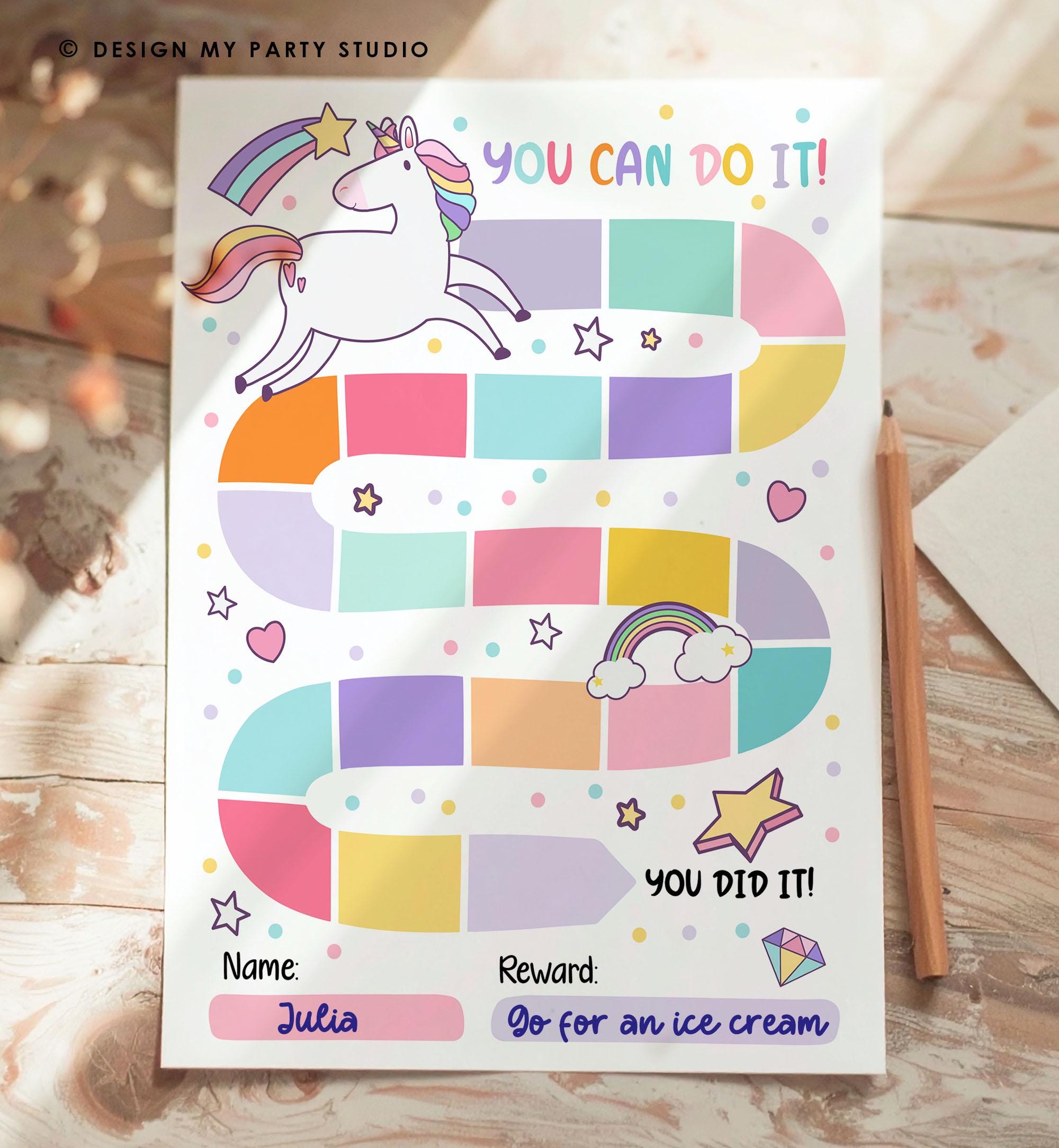 Unicorn Reward Chart Sticker Chart for Kids Behavior Chart Toddler Routine Potty Training To Do Girl Printable Digital Instant Download 0551