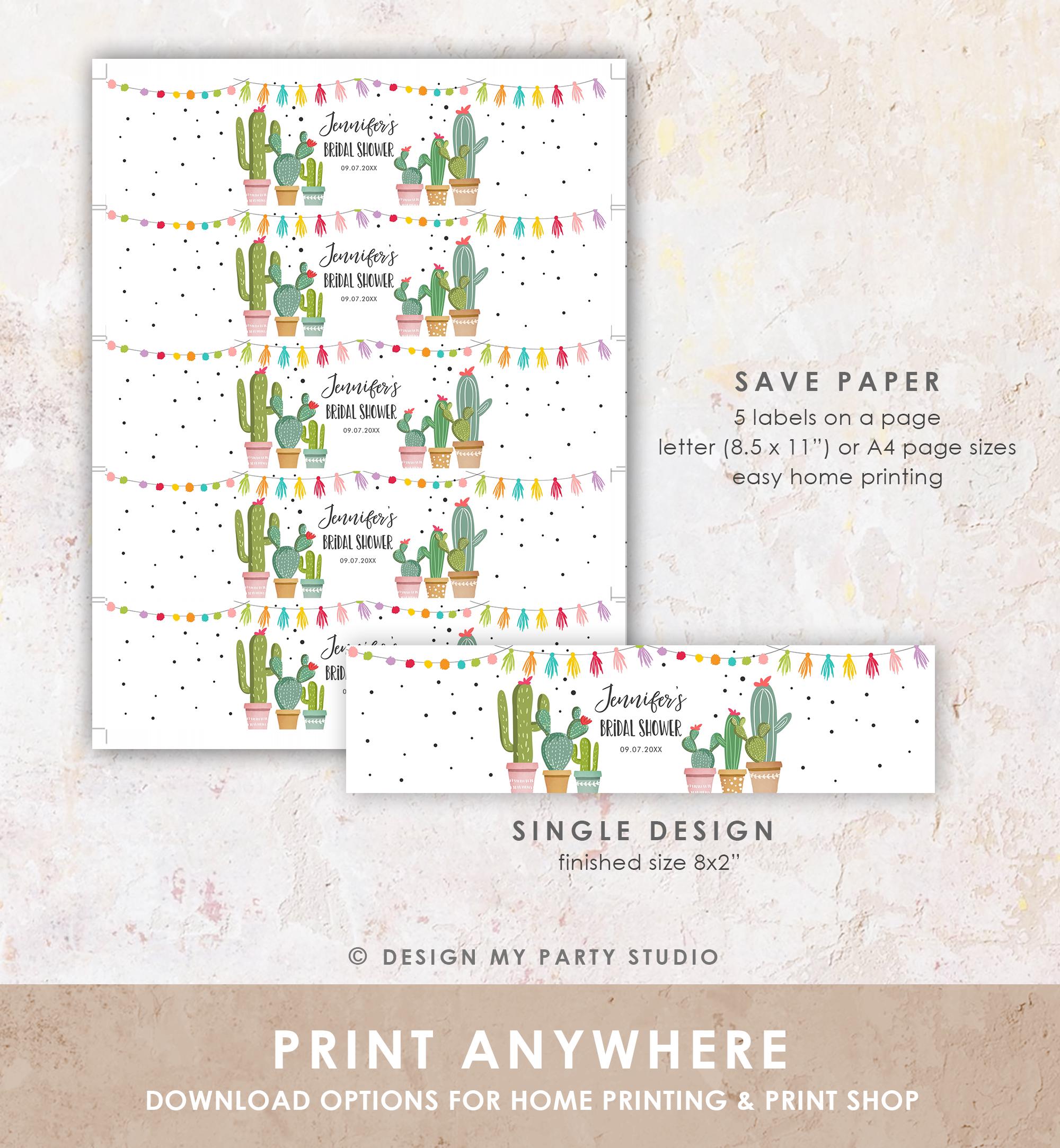 Editable Cactus Fiesta Water Bottle Label Couples Bridal Shower Taco Bout Love Mexican Desert Succulent Digital Template Printable 0254