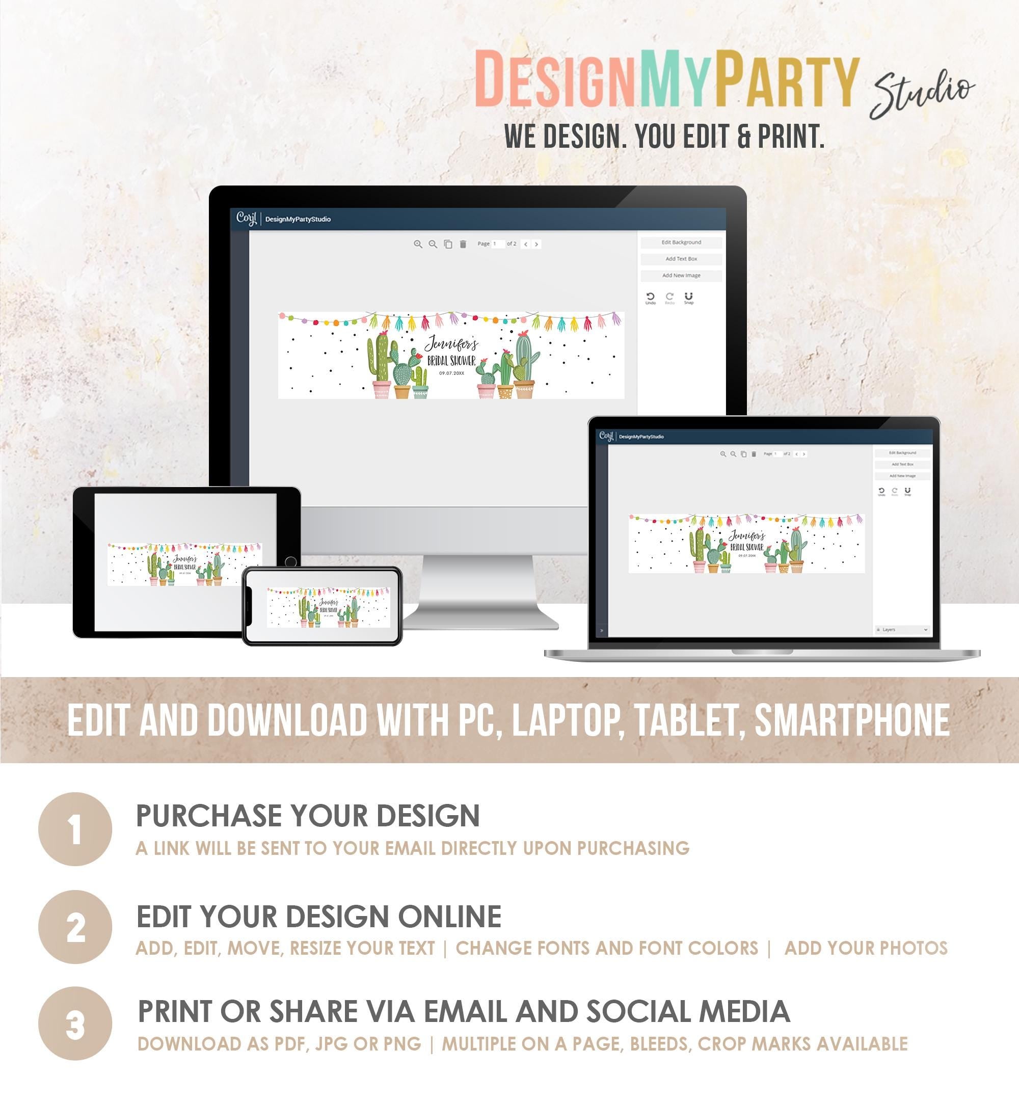 Editable Cactus Fiesta Water Bottle Label Couples Bridal Shower Taco Bout Love Mexican Desert Succulent Digital Template Printable 0254