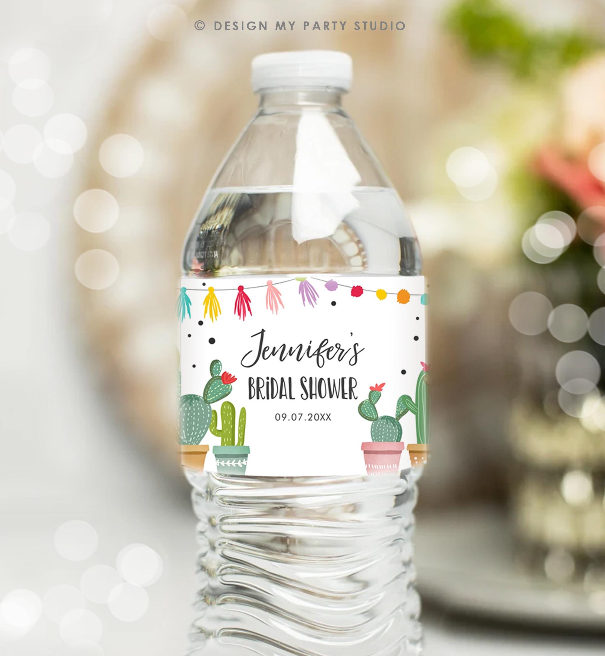Editable Cactus Fiesta Water Bottle Label Couples Bridal Shower Taco Bout Love Mexican Desert Succulent Digital Template Printable 0254