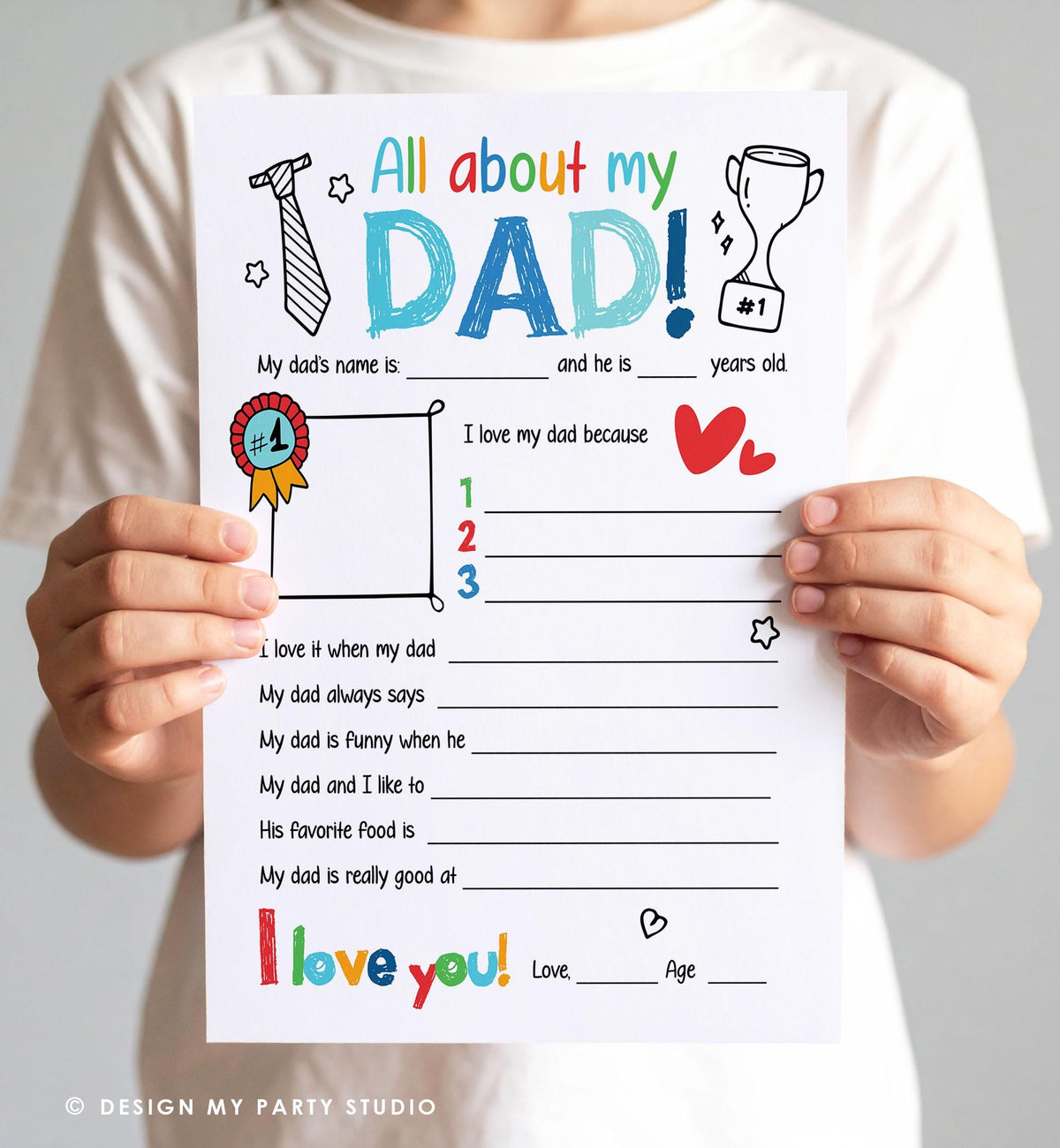 All About My Dad Fathers Day Gift Father's Day Craft Card for Dad Father's Day Activity Fill In DIY Instant Download Digital Printable 0548