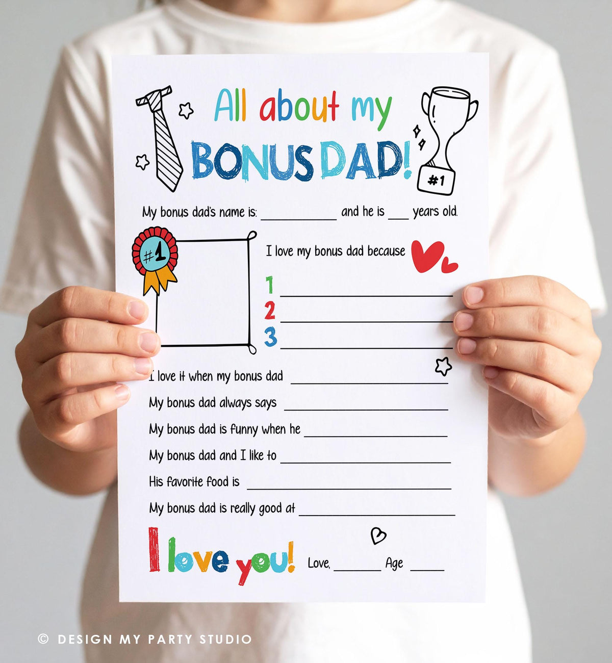 All About My Bonus Dad Fathers Day Gift Father's Day Craft Card for Bonus Dad Father's Day Fill In Instant Download Digital Printable 0548
