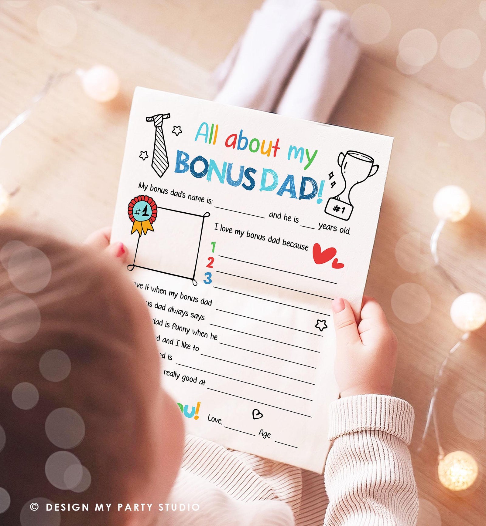 All About My Bonus Dad Fathers Day Gift Father's Day Craft Card for Bonus Dad Father's Day Fill In Instant Download Digital Printable 0548