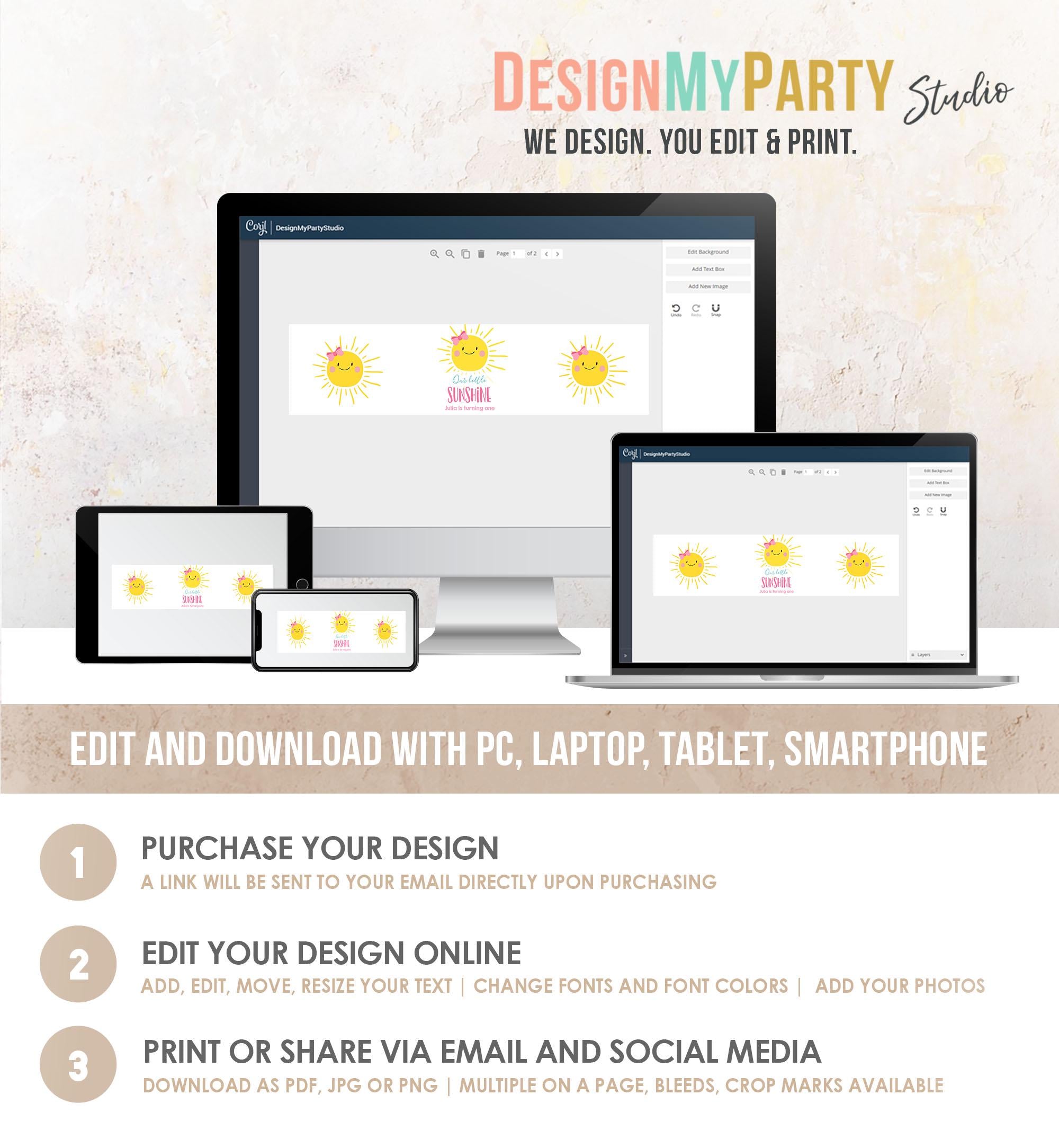 Editable Sunshine Water Bottle Label Girl Birthday One in The Sun Birthday Pink Little Sunshine Digital Download Template Printable 0141