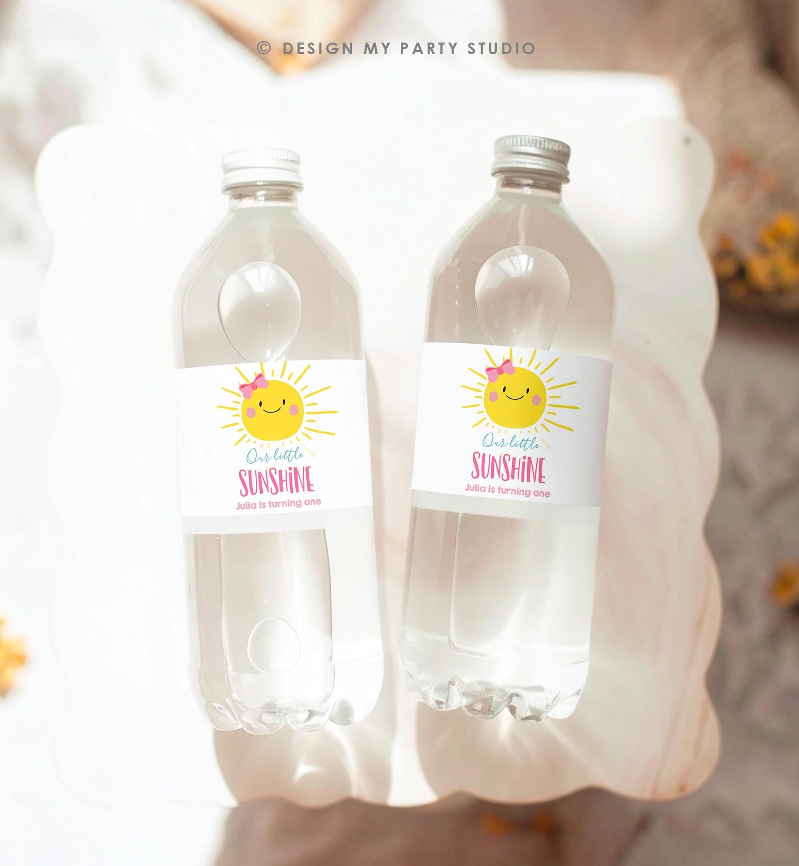 Editable Sunshine Water Bottle Label Girl Birthday One in The Sun Birthday Pink Little Sunshine Digital Download Template Printable 0141