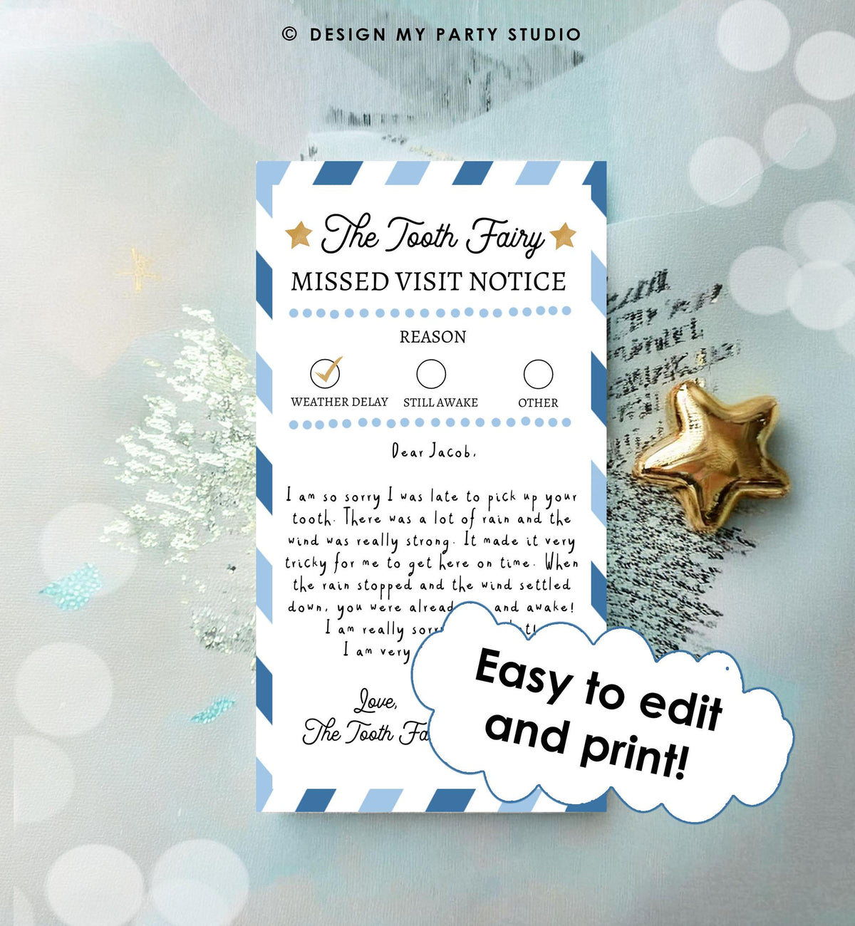 Editable Tooth Fairy Apology Note Official Fairy Note Missed Visit Notice Forgot to Come Kids Fairy Letter Digital Template Printable 0526