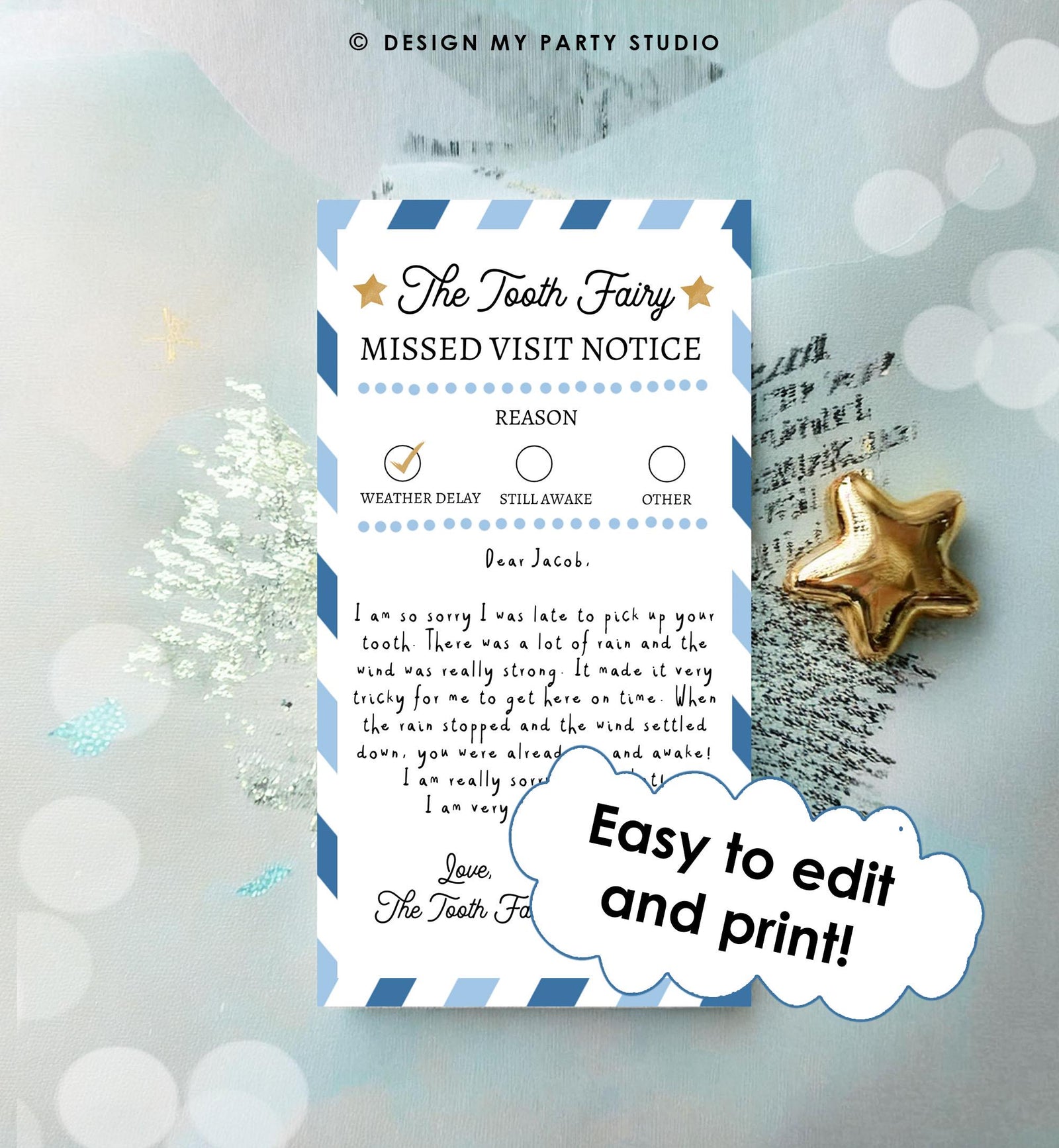 Editable Tooth Fairy Apology Note Official Fairy Note Missed Visit Notice Forgot to Come Kids Fairy Letter Digital Template Printable 0526