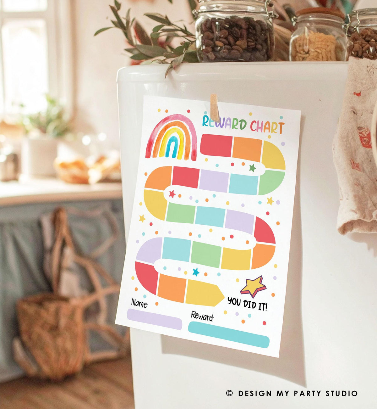 Rainbow Kids Reward Chart Sticker Chart for Kids Behavior Chart Toddler Routine Potty Training Goals Printable Digital Instant Download 0551