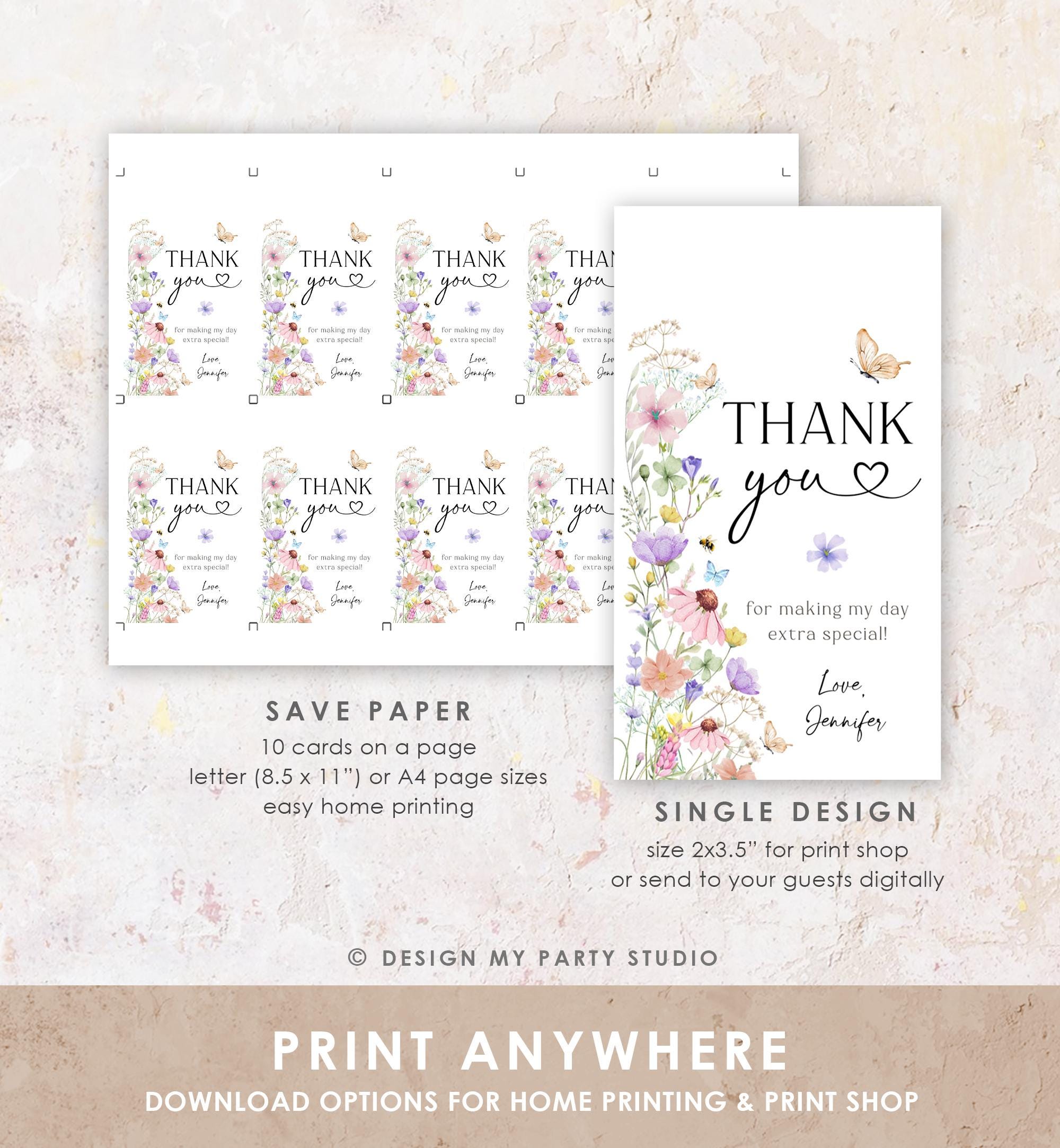 Editable Wildflowers Favor Tag Wildflower Thank You Tag Girl 1st Birthday Garden Party Gift Tag Butterfly Digital Template Printable 0543