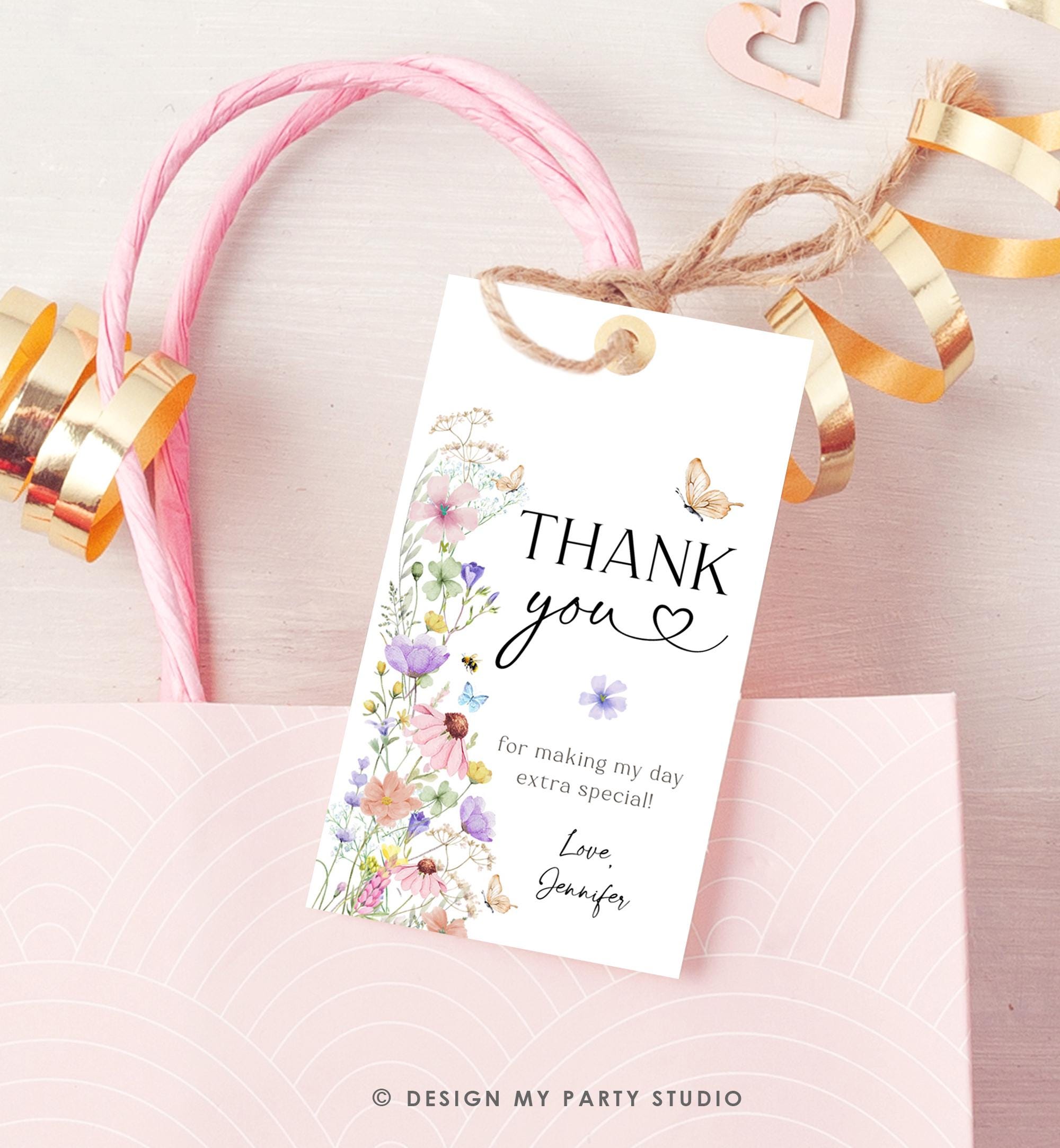 Editable Wildflowers Favor Tag Wildflower Thank You Tag Girl 1st Birthday Garden Party Gift Tag Butterfly Digital Template Printable 0543