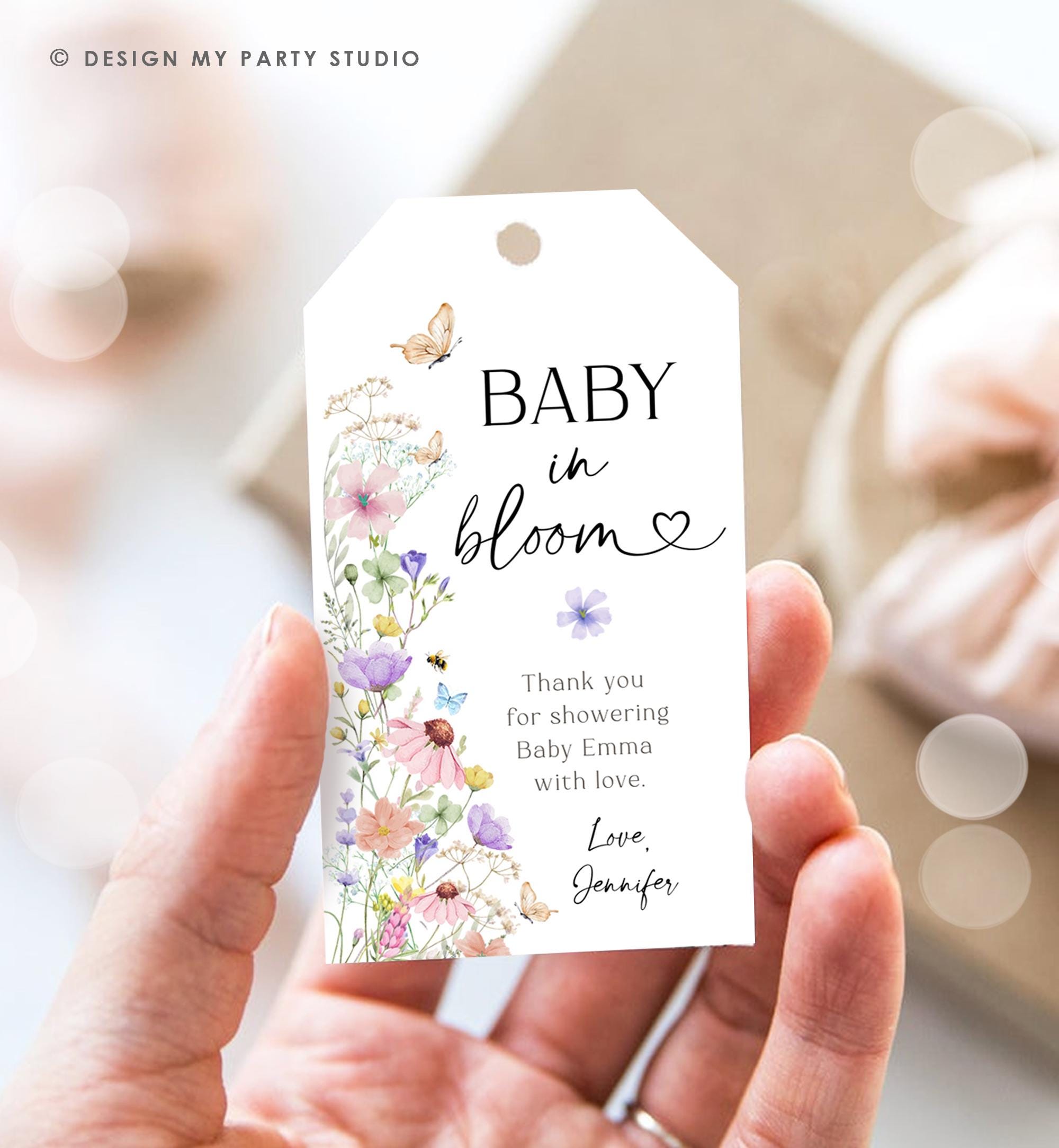 Editable Baby in Bloom Favor Tag Wildflowers Thank You Tag Baby Shower Wild Flower Gift Tag Butterflies Digital Template Printable 0543