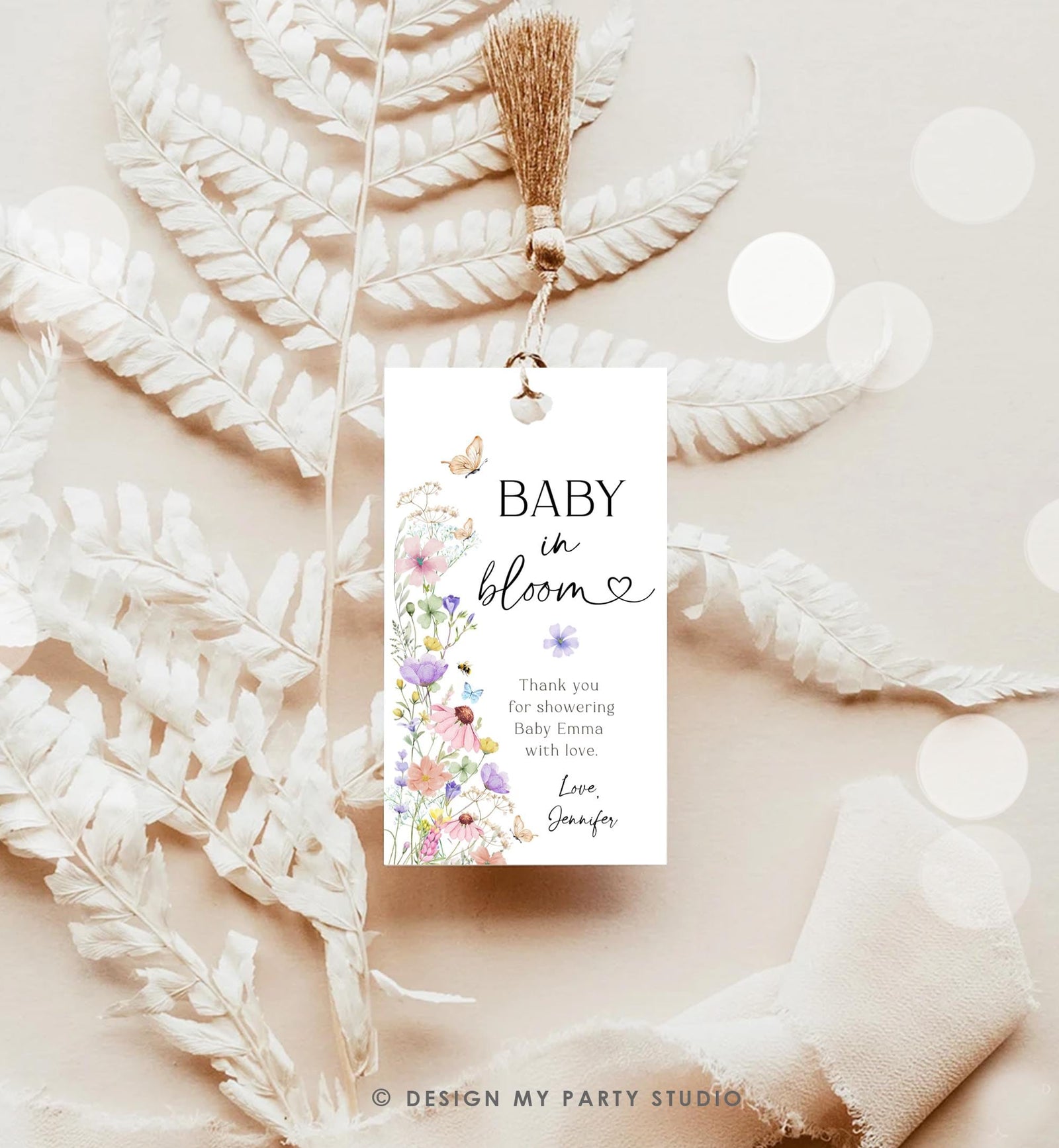 Editable Baby in Bloom Favor Tag Wildflowers Thank You Tag Baby Shower Wild Flower Gift Tag Butterflies Digital Template Printable 0543