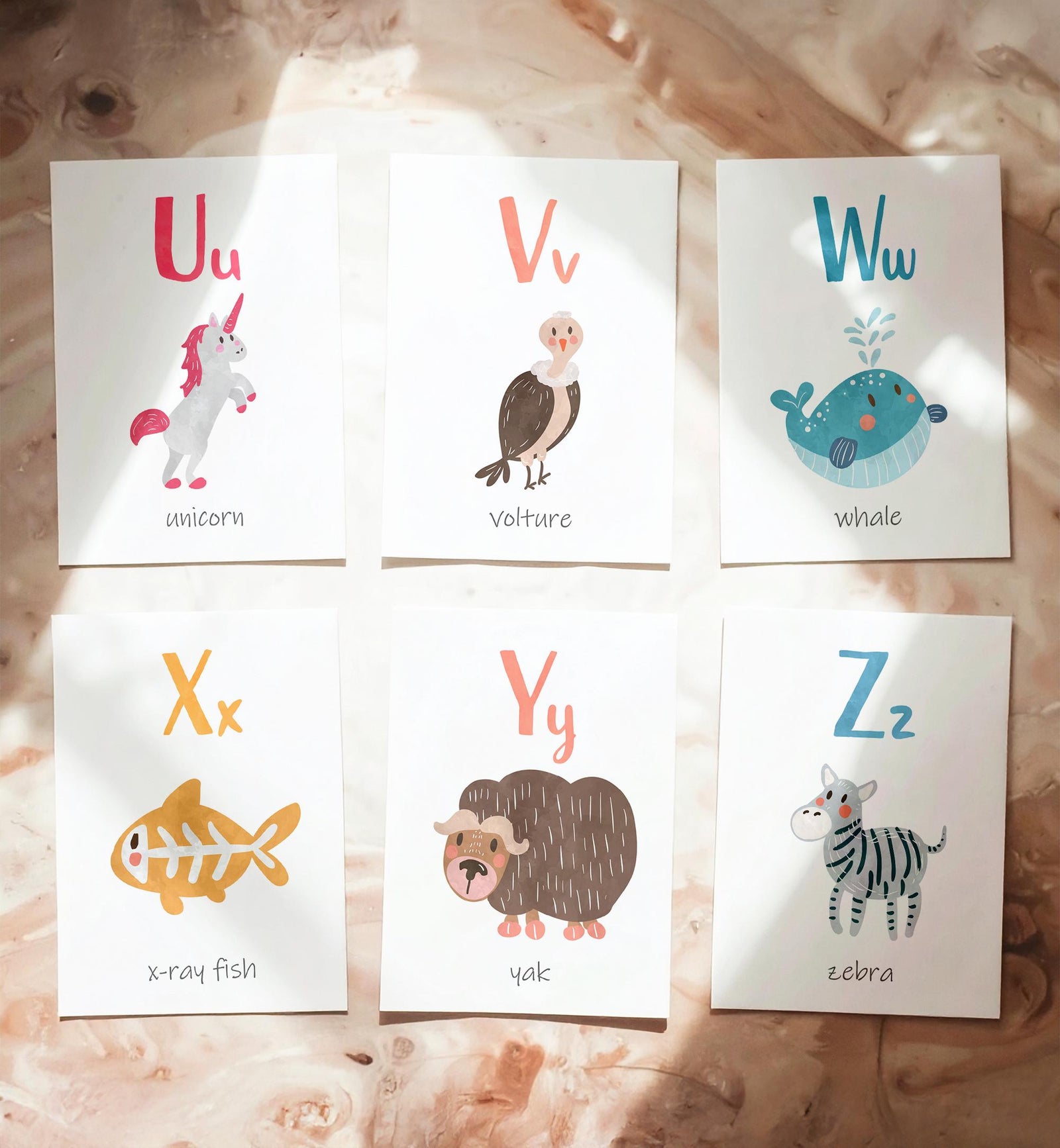 ABC Animals Flash Cards Alphabet Educational Learn ABCs Kids Rainbow Colors Flashcards Classroom A to Z Digital Download Printable 0550