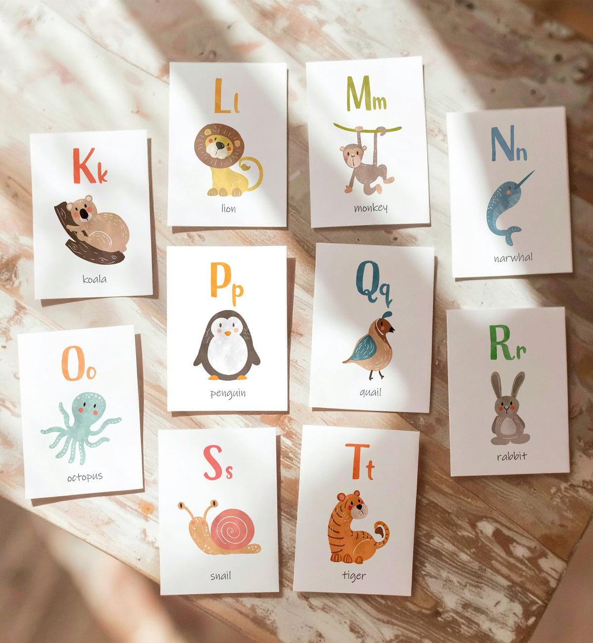 ABC Animals Flash Cards Alphabet Educational Learn ABCs Kids Rainbow Colors Flashcards Classroom A to Z Digital Download Printable 0550