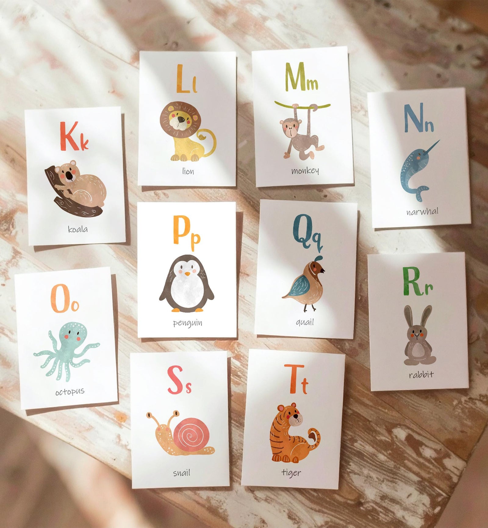 ABC Animals Flash Cards Alphabet Educational Learn ABCs Kids Rainbow Colors Flashcards Classroom A to Z Digital Download Printable 0550