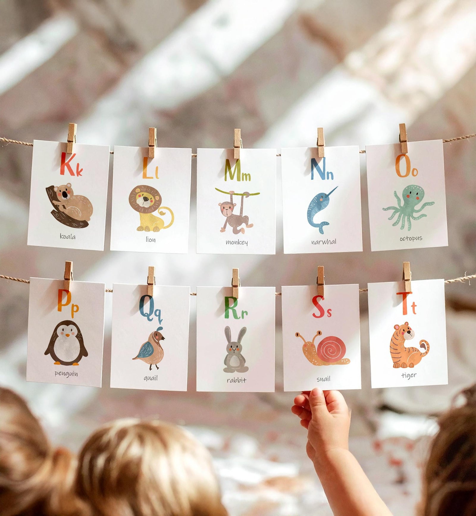 ABC Animals Flash Cards Alphabet Educational Learn ABCs Kids Rainbow Colors Flashcards Classroom A to Z Digital Download Printable 0550