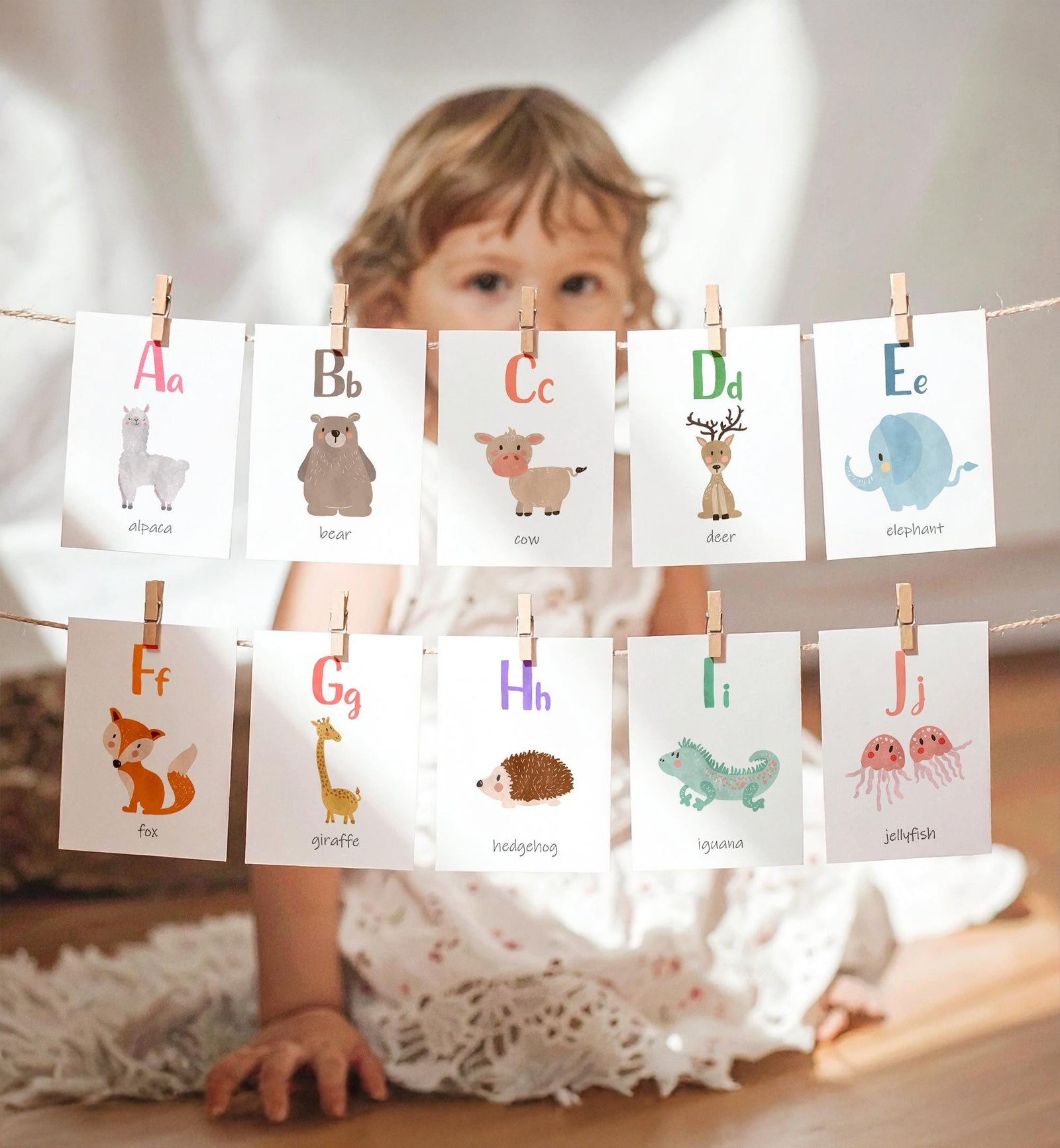 ABC Animals Flash Cards Alphabet Educational Learn ABCs Kids Rainbow Colors Flashcards Classroom A to Z Digital Download Printable 0550