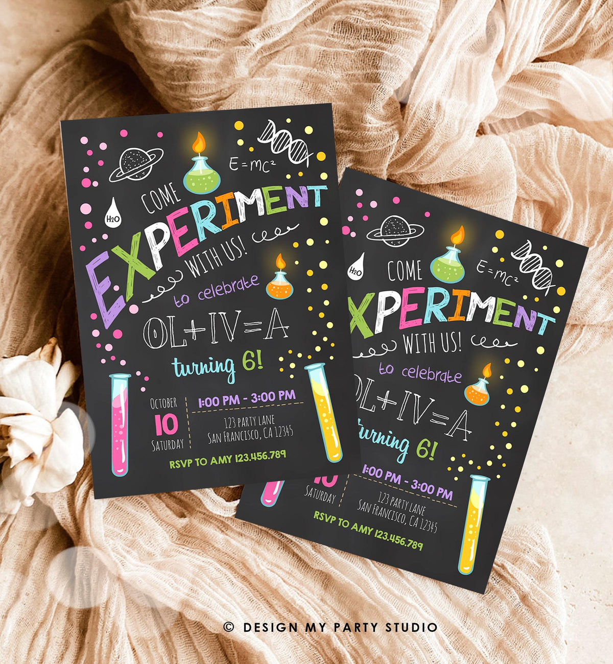 Editable Science Experiment Birthday Invitation Girl Experiment Party Mad Scientist Lab Slime Party Professor Corjl Template Printable 0094