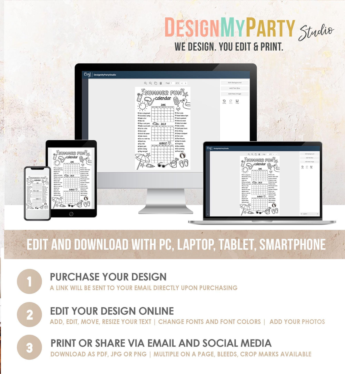 Editable Summer Coloring Calendar Poster Bucket List Family Planner Checklist Summer Break Instant Digital Download Printable Template 0549