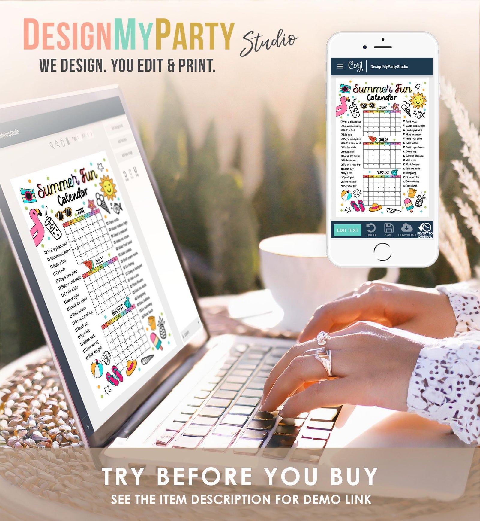 Editable Summer Calendar Poster Countdown Bucket List Family Planner Checklist Summer Break Instant Digital Download Printable Template 0549