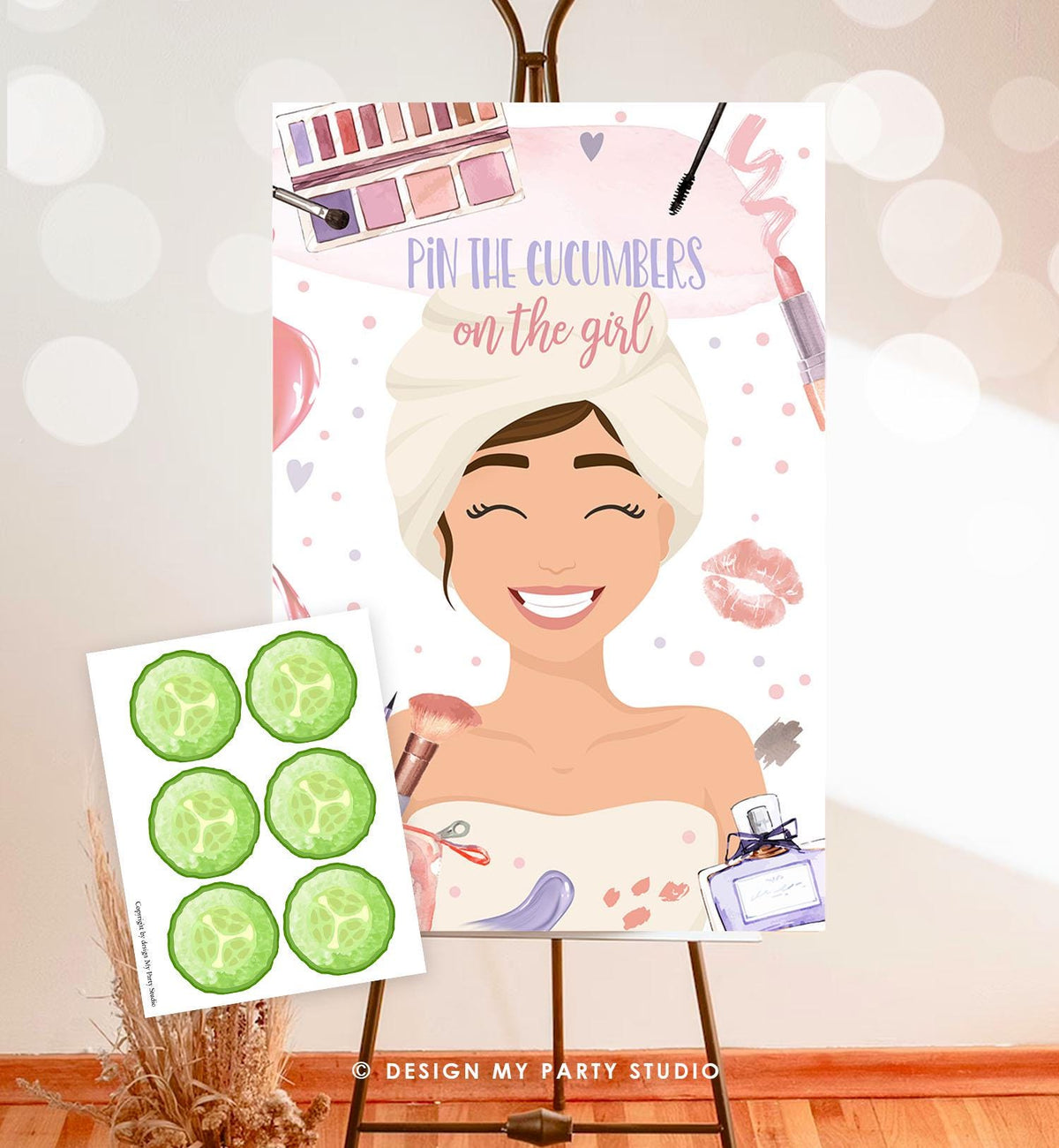 Pin the Cucumbers on The Girl Spa Party Game Spa Birthday Game Glitters and Glamour Makeup Activity Instant Download Printable Digital 0420