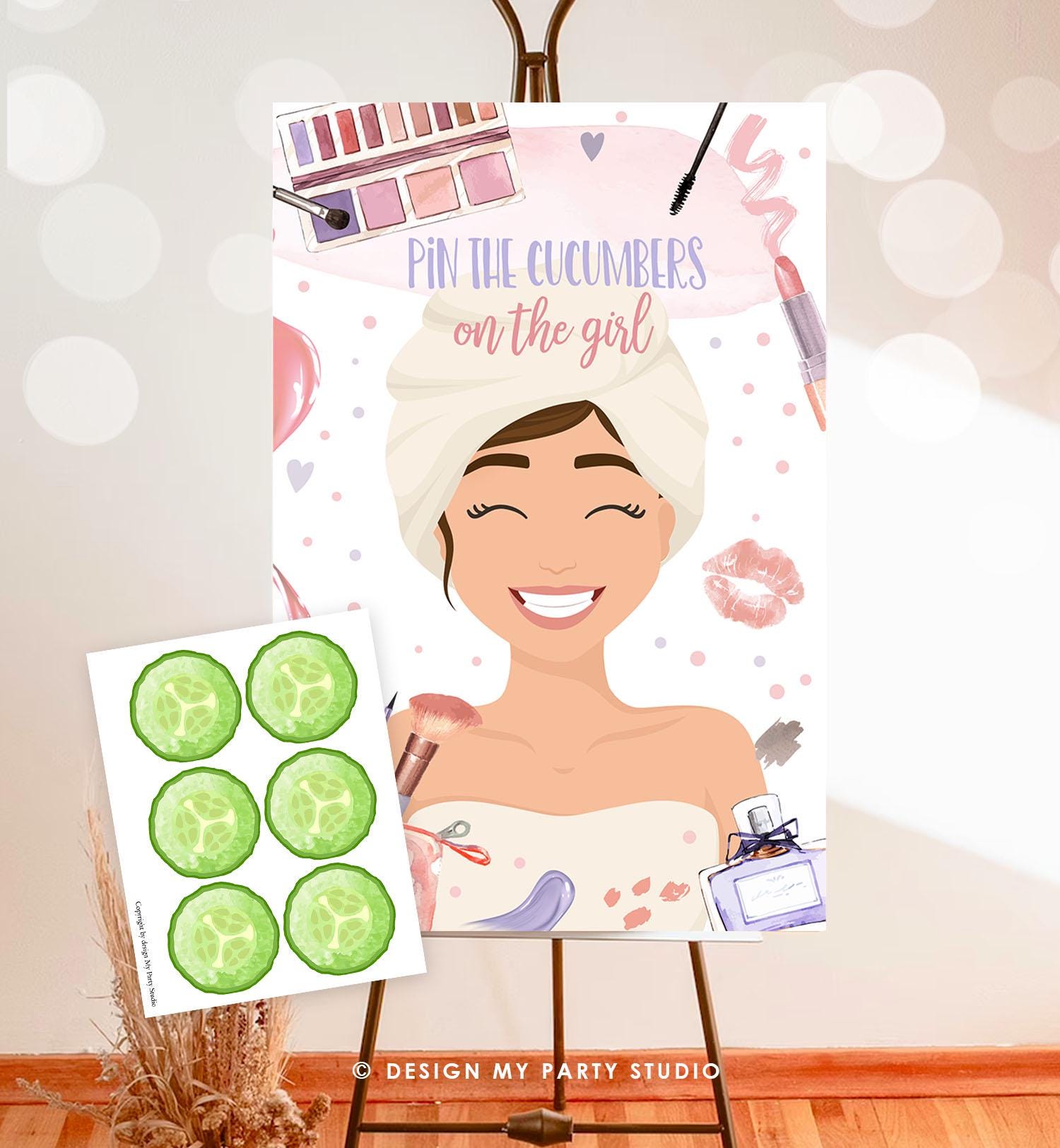 Pin the Cucumbers on The Girl Spa Party Game Spa Birthday Game Glitters and Glamour Makeup Activity Instant Download Printable Digital 0420