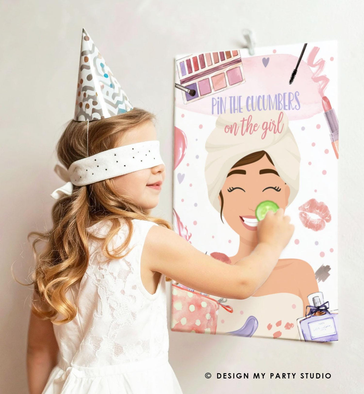 Pin the Cucumbers on The Girl Spa Party Game Spa Birthday Game Glitters and Glamour Makeup Activity Instant Download Printable Digital 0420