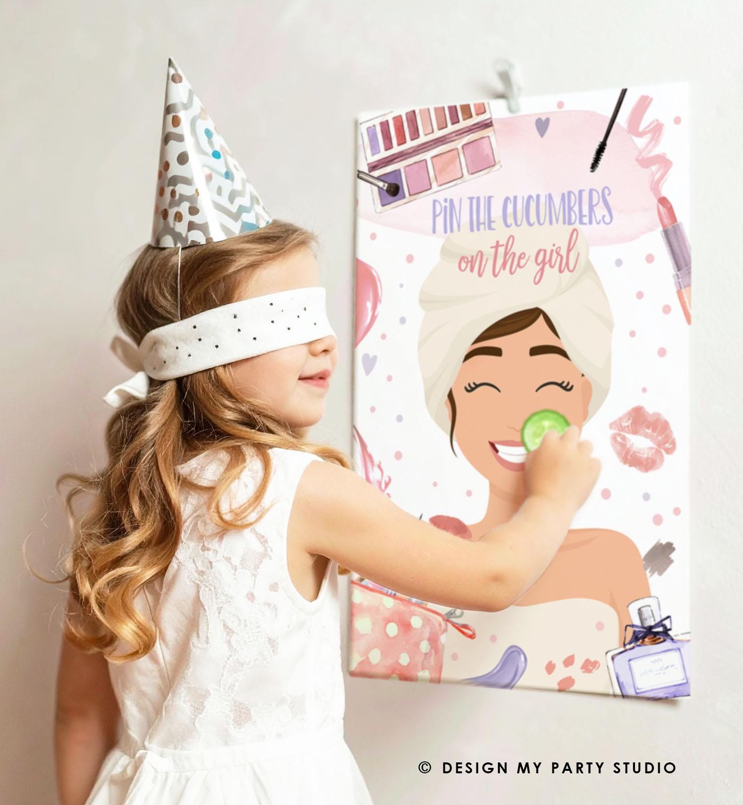 Pin the Cucumbers on The Girl Spa Party Game Spa Birthday Game Glitters and Glamour Makeup Activity Instant Download Printable Digital 0420