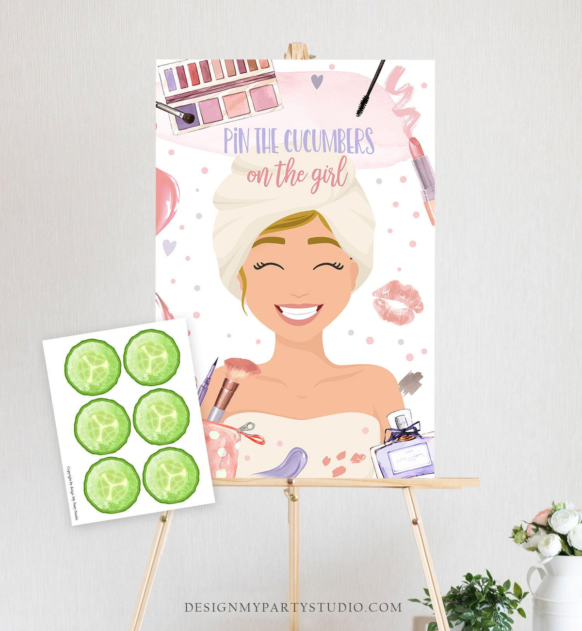 Pin the Cucumbers on The Girl Spa Party Game Spa Birthday Game Glitters and Glamour Makeup Activity Instant Download Printable Digital 0420