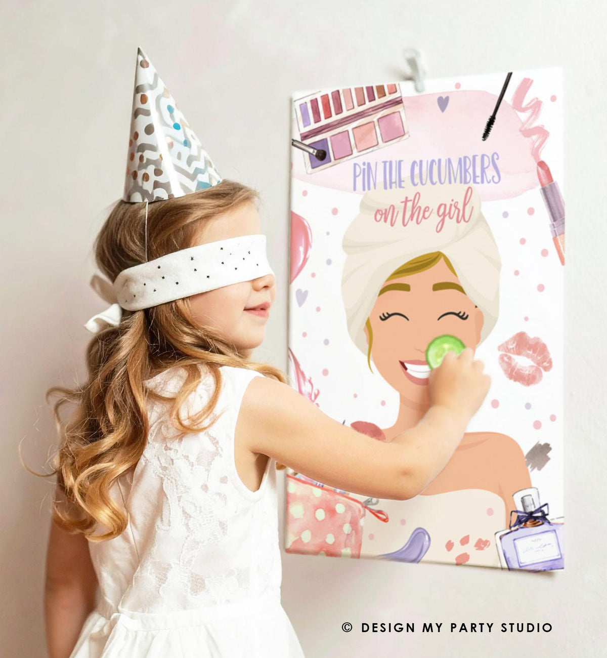 Pin the Cucumbers on The Girl Spa Party Game Spa Birthday Game Glitters and Glamour Makeup Activity Instant Download Printable Digital 0420